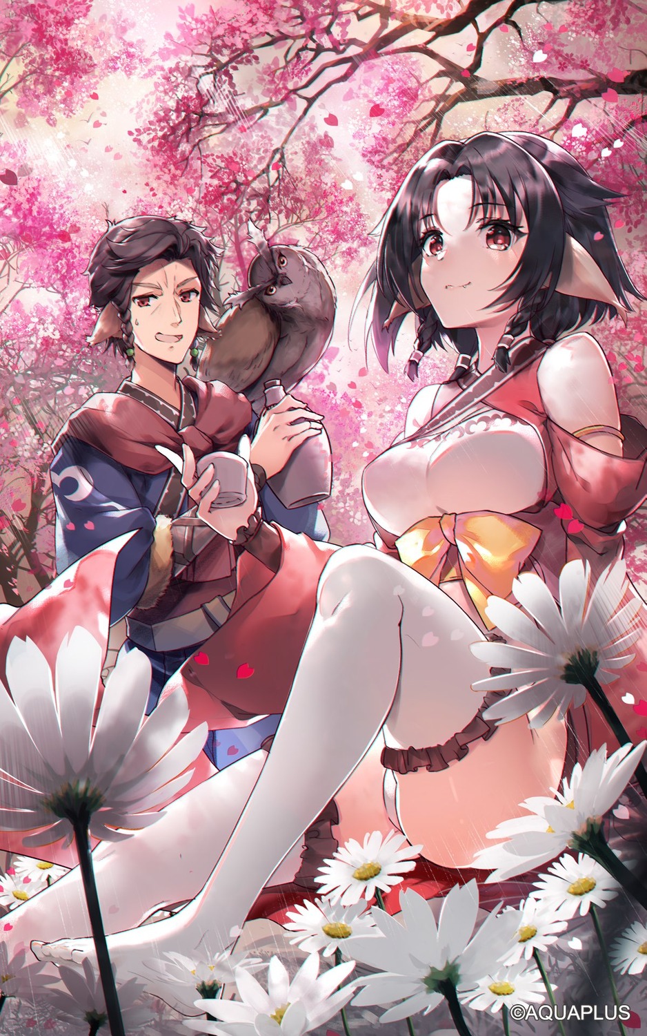 animal_ears aquaplus baisi_shaonian japanese_clothes leotard shisu_(utawarerumono) thighhighs utawarerumono utawarerumono_lost_flag