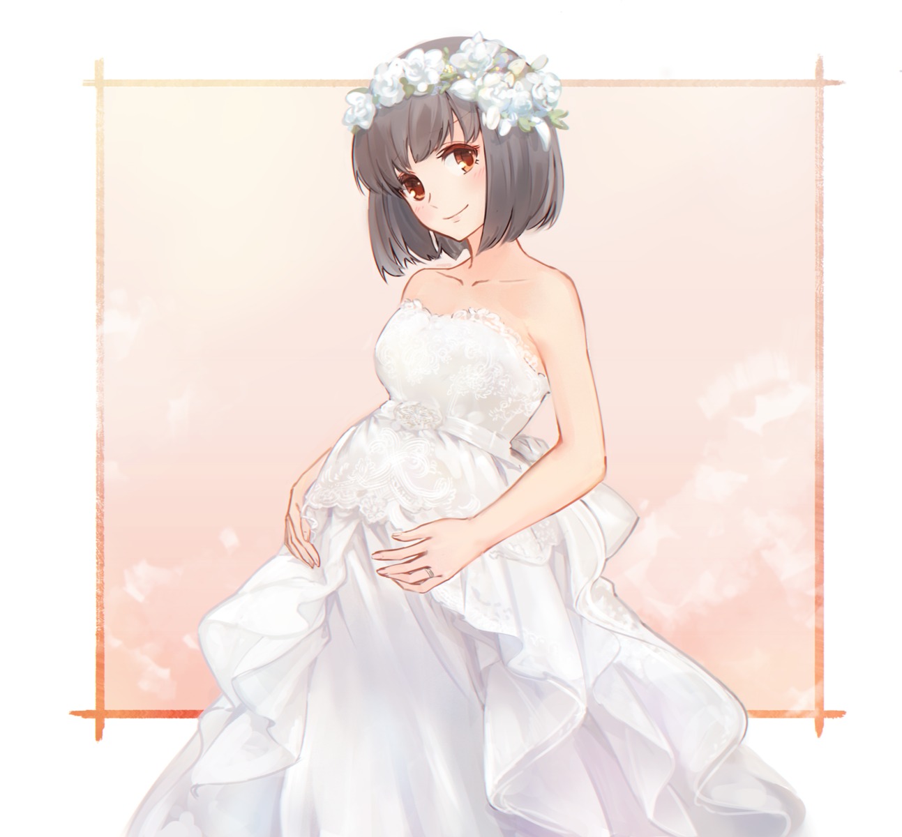 1777_kaki dress hibike!_euphonium hisaishi_kanade no_bra pregnant wedding_dress