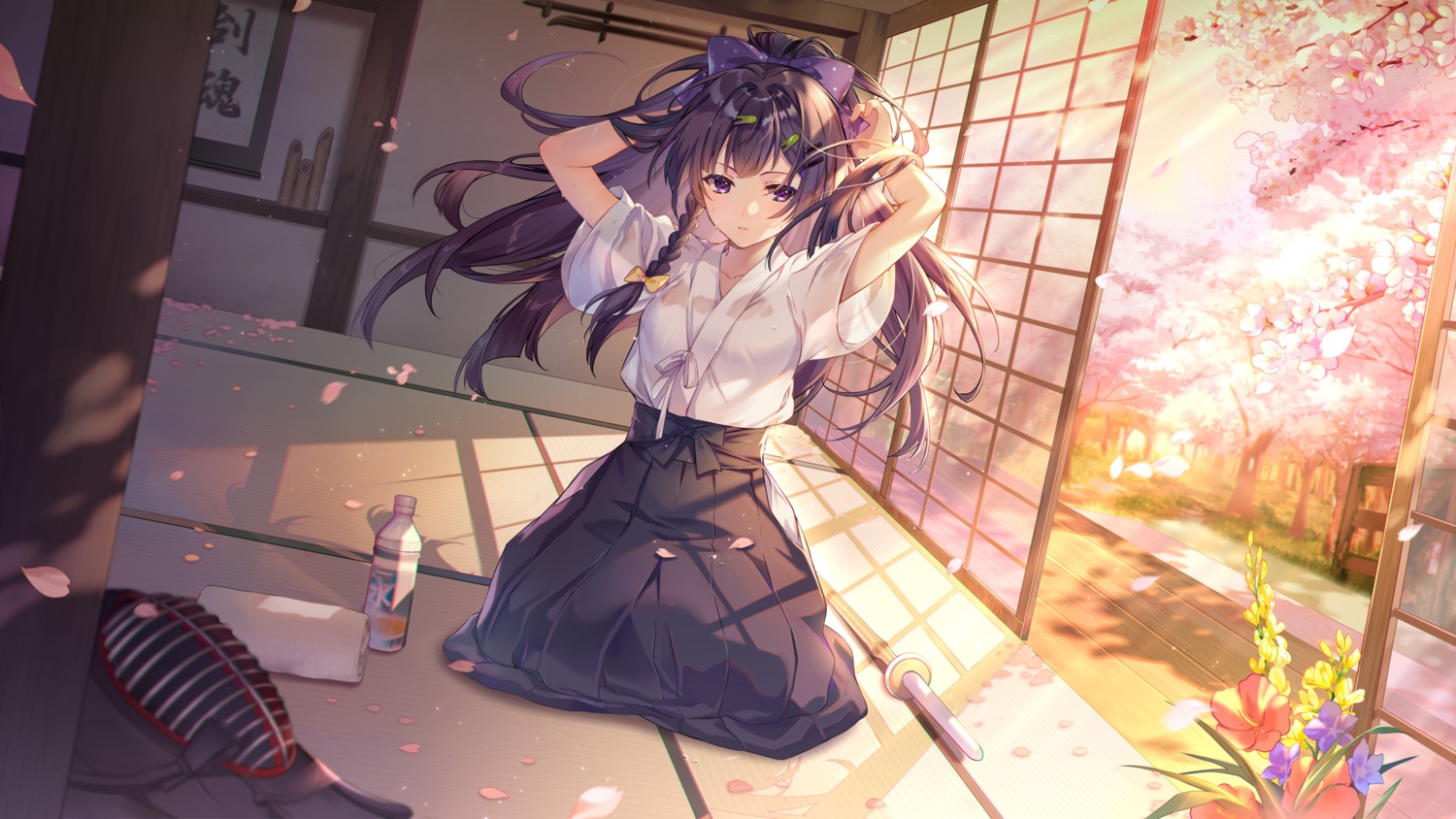 benghuai_xueyuan ekita_xuan honkai_impact japanese_clothes raiden_mei see_through sword wallpaper wet_clothes