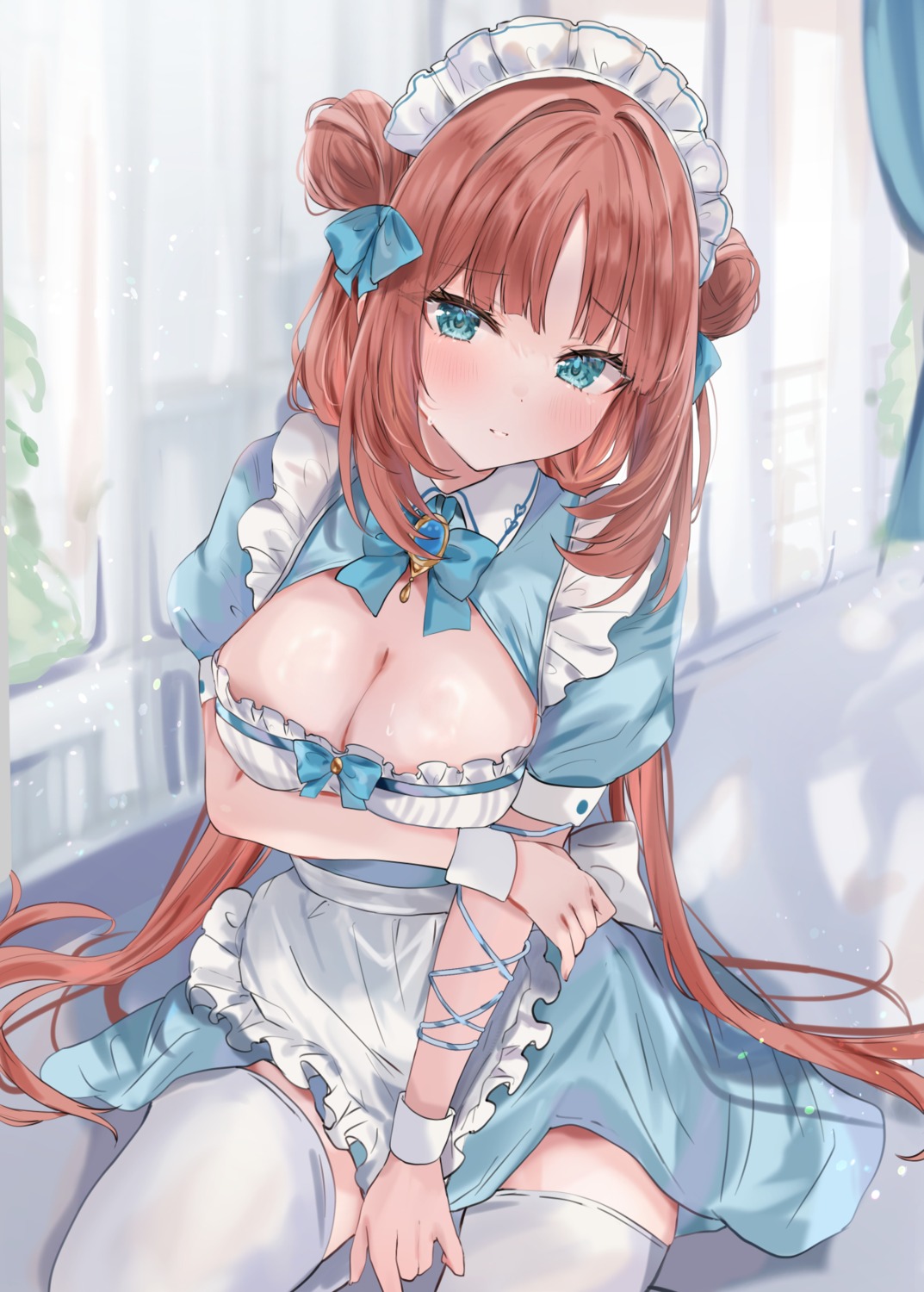 breast_hold genshin_impact maid maruro nilou no_bra thighhighs