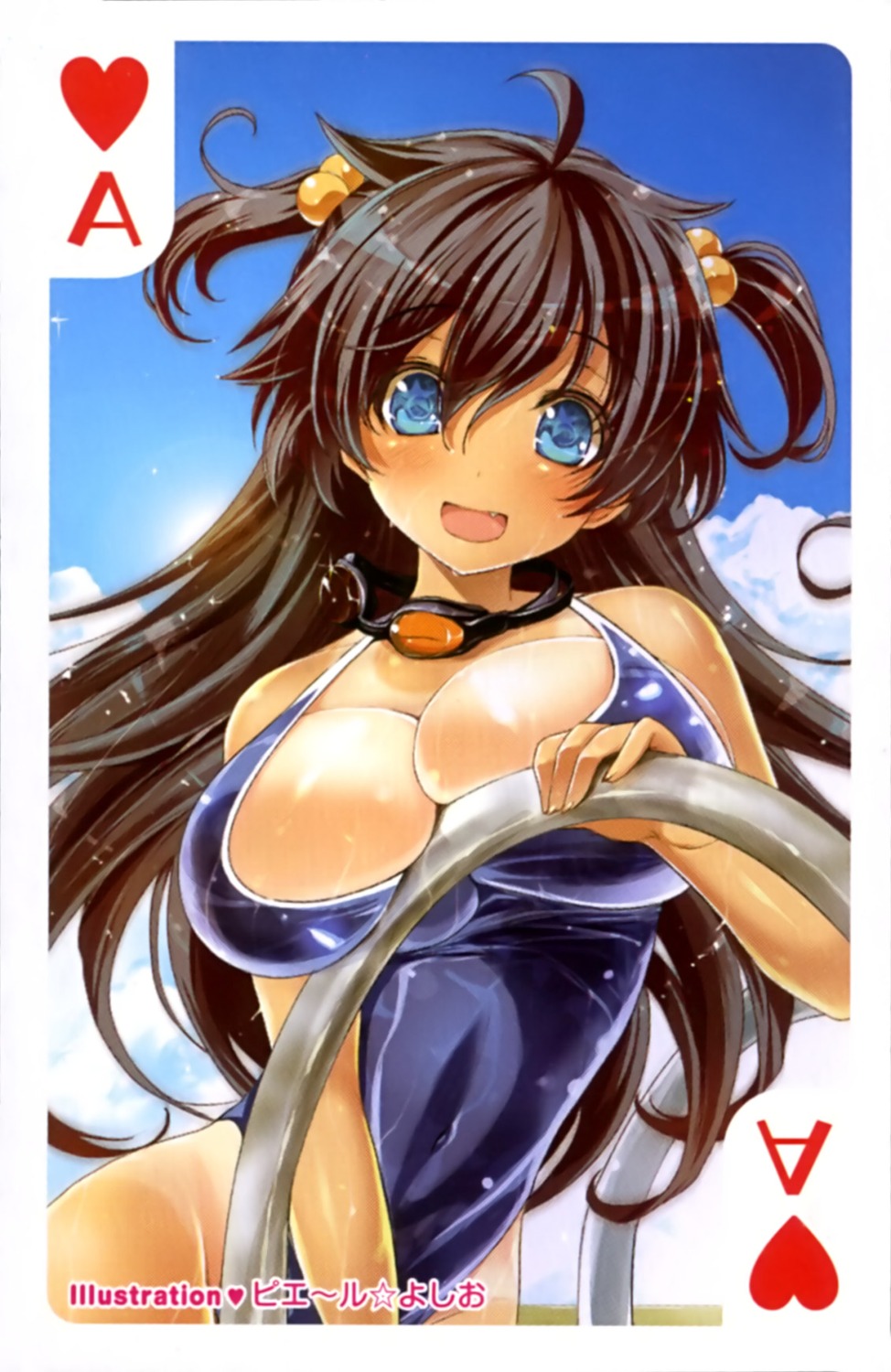 breast_hold card cleavage pierre_yoshio school_swimsuit swimsuits