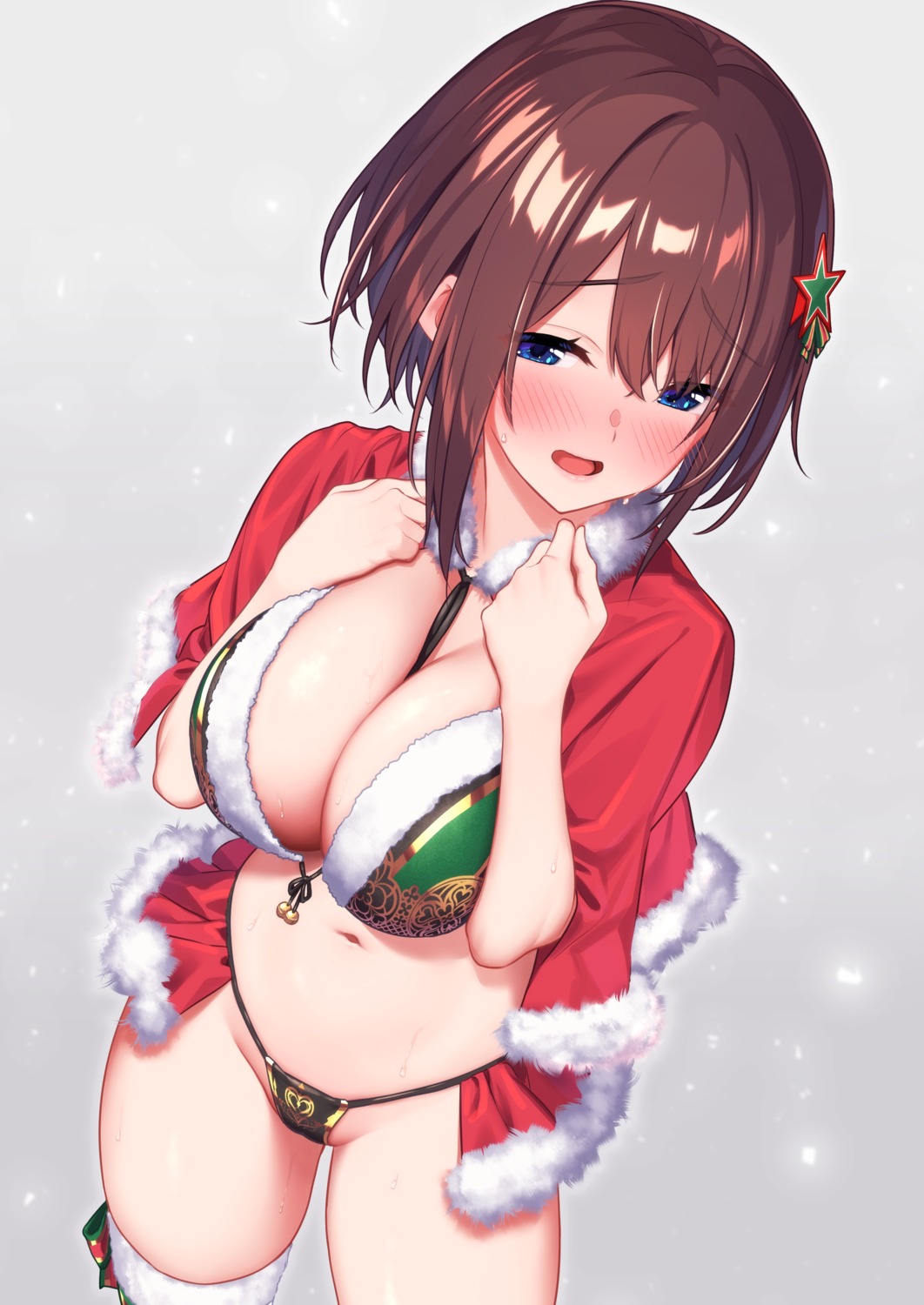baffu bra breast_hold christmas hitoyo_(baffu) pantsu thighhighs
