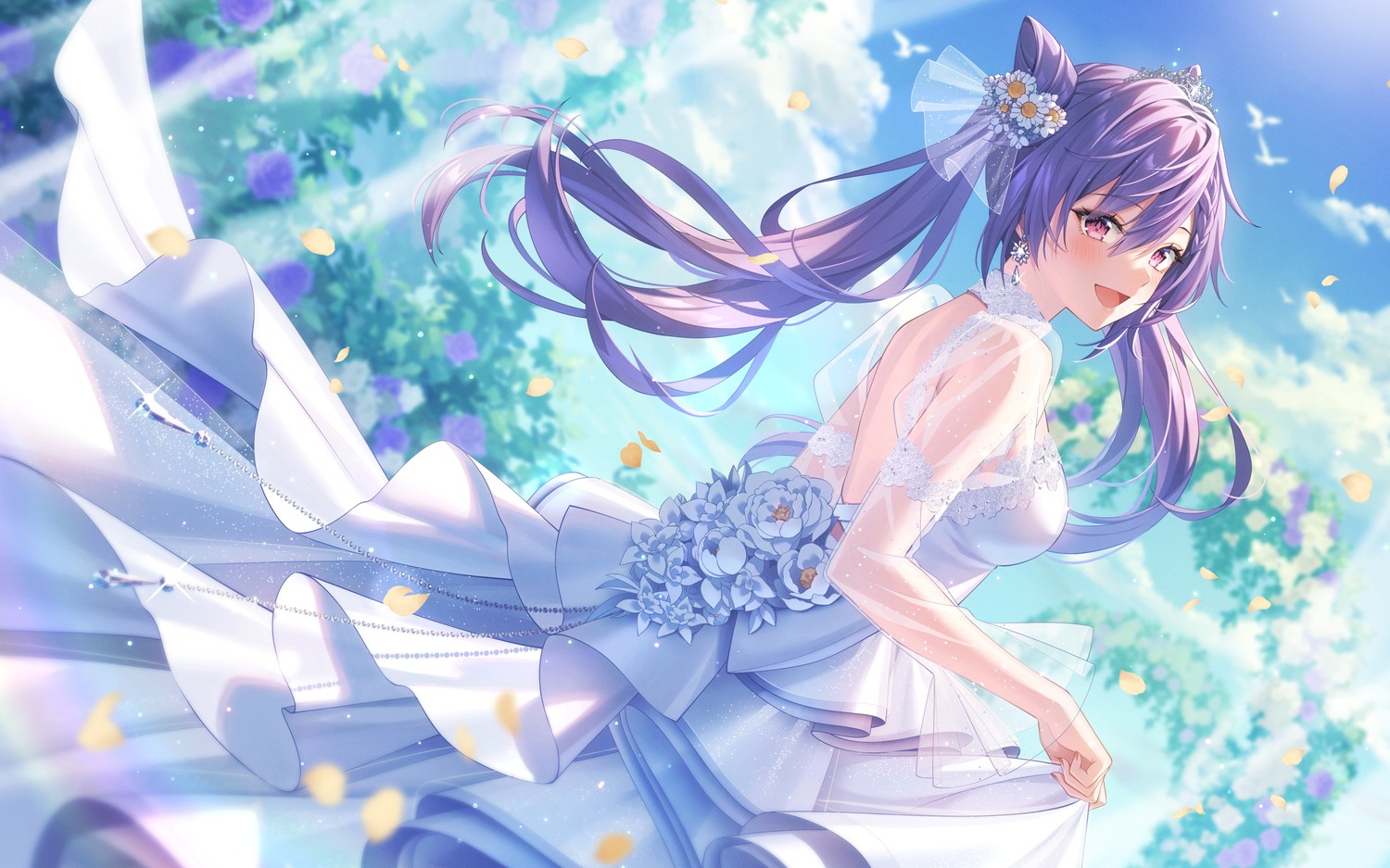 bshi_edayo dress genshin_impact keqing no_bra see_through wedding_dress