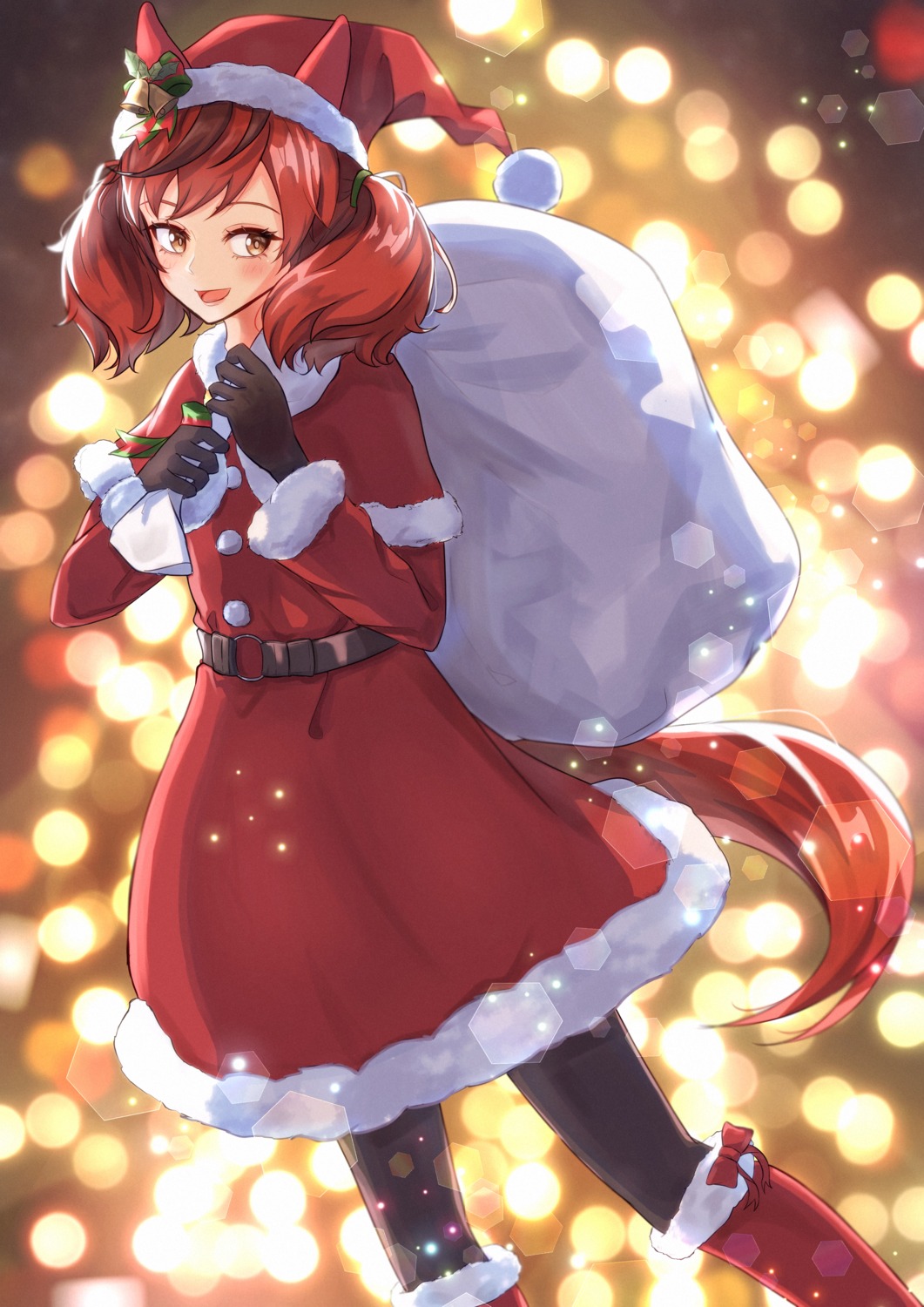 animal_ears christmas dress nice_nature_(umamusume) pantyhose tail uma_musume_pretty_derby wazuki_tsuneha