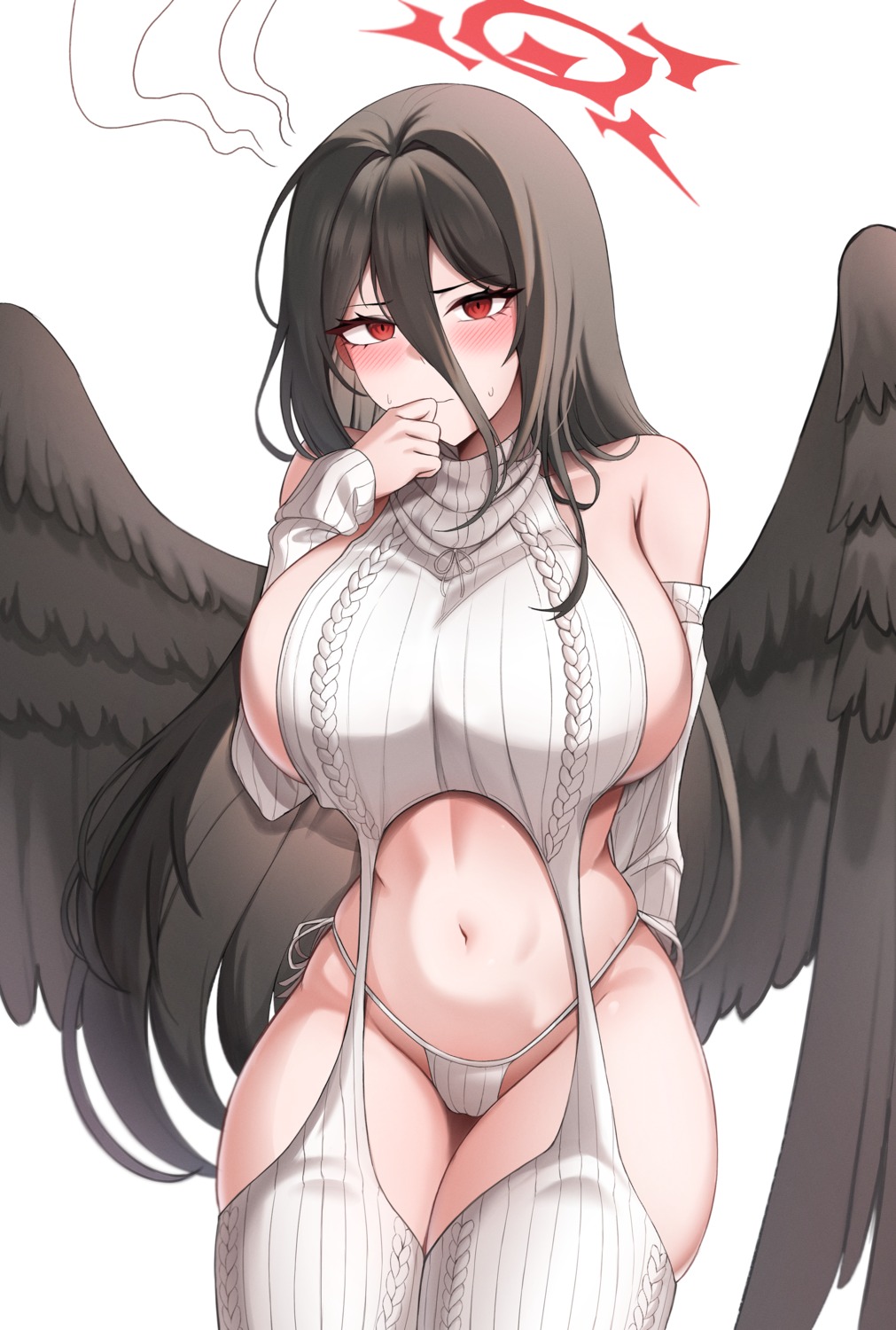 angel blue_archive hanekawa_hasumi kisa_(leg3043) no_bra pantsu stockings sweater thighhighs thong wings