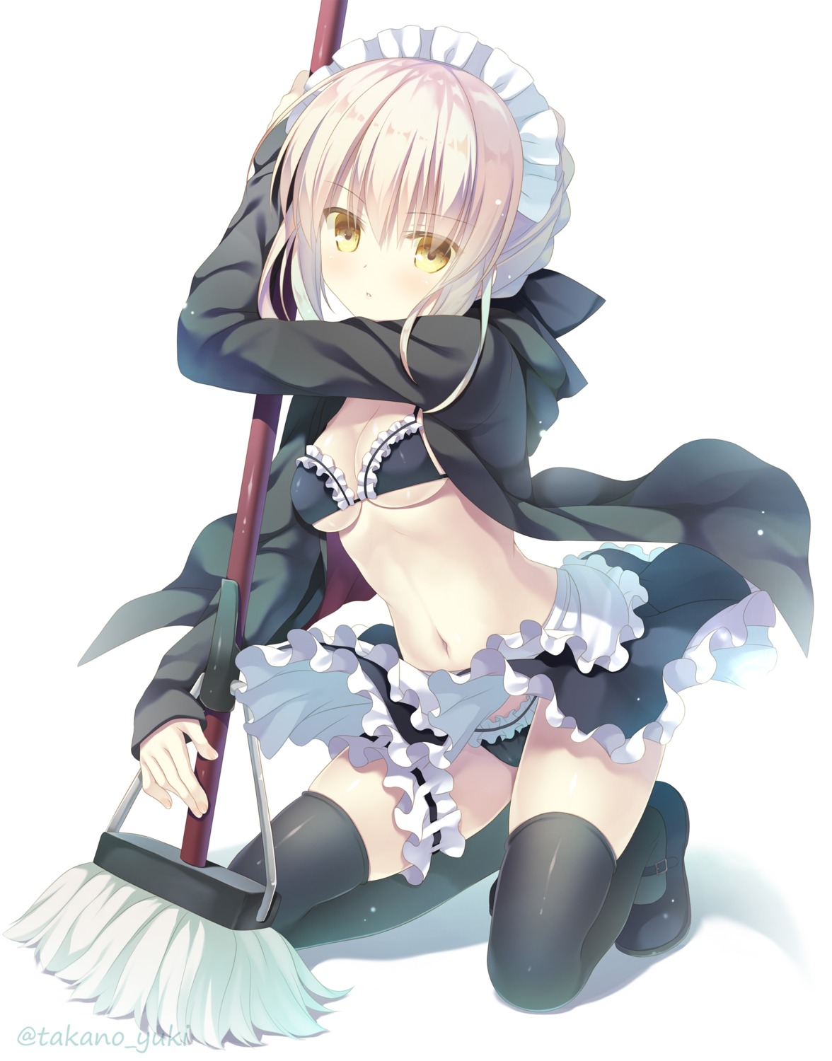 allegro_mistic bikini fate/grand_order fate/stay_night garter maid open_shirt saber saber_alter skirt_lift swimsuits takano_yuki thighhighs