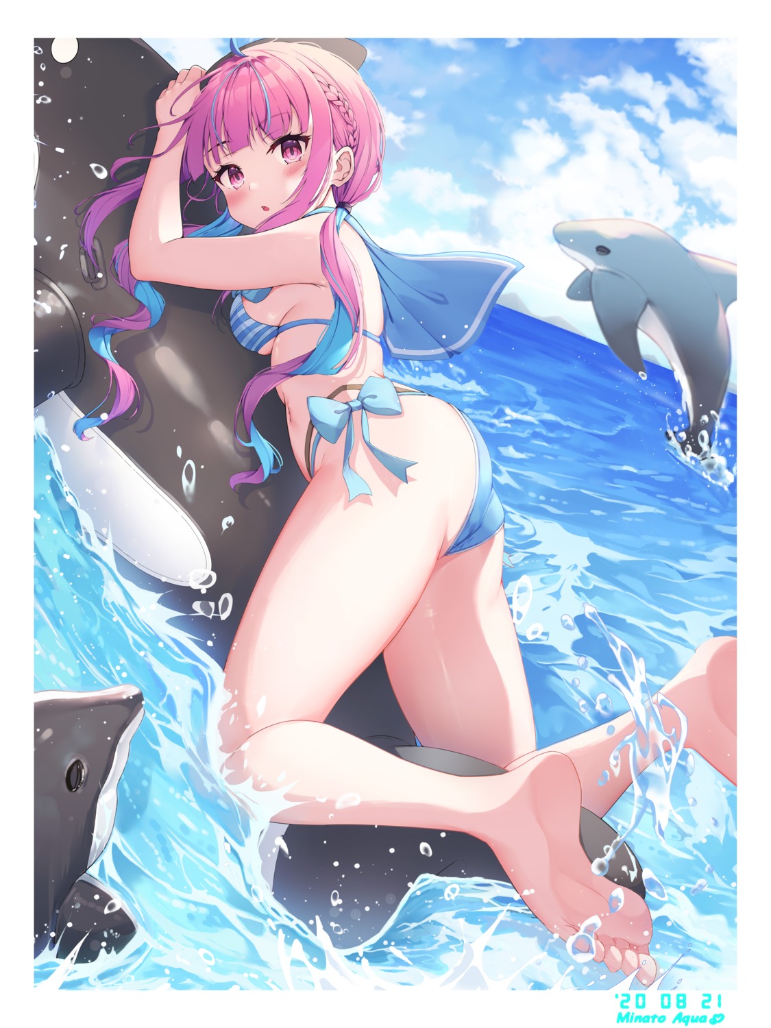 ass bikini feet hololive keis_(locrian1357) minato_aqua swimsuits wet