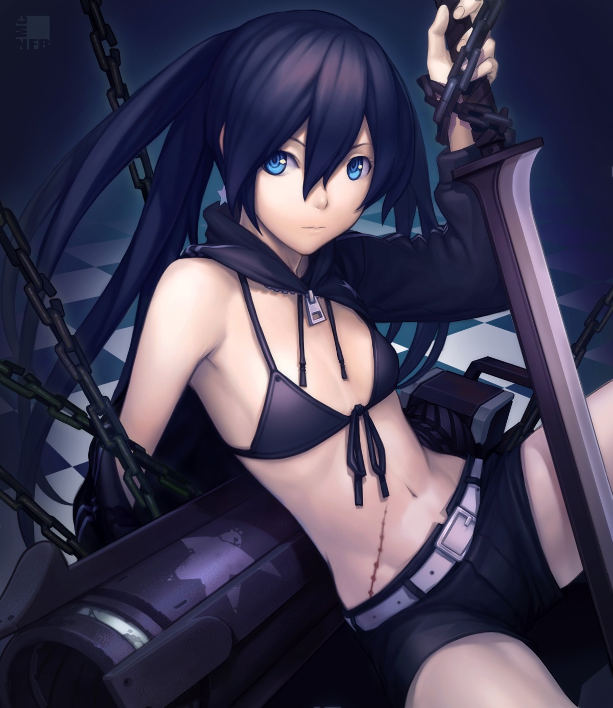 bikini_top black_rock_shooter black_rock_shooter_(character) nfb-zmc swimsuits sword vocaloid