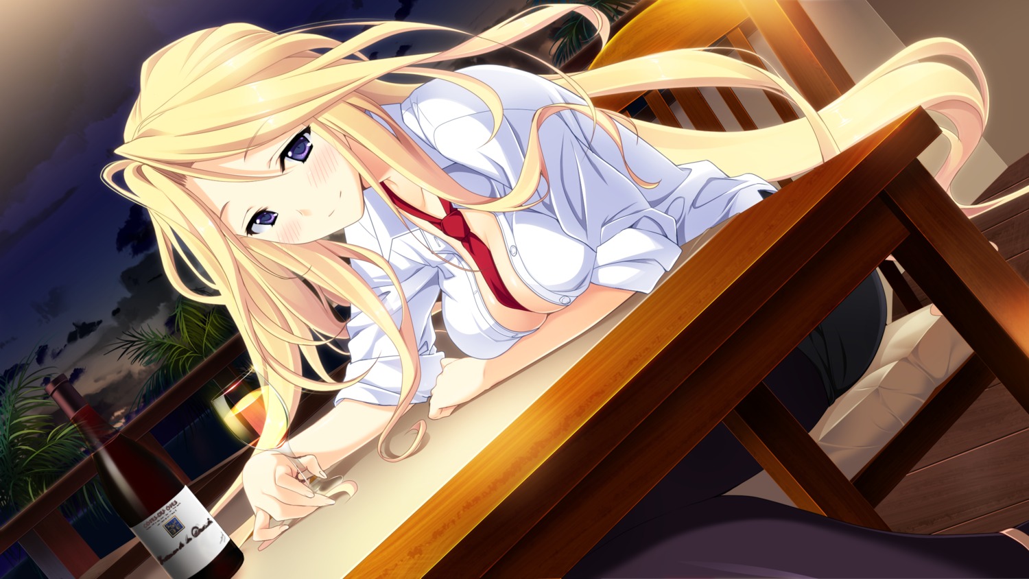 cleavage dress_shirt game_cg kariu_nagisa koisuru_natsu_no_last_resort marui no_bra open_shirt pulltop_latte