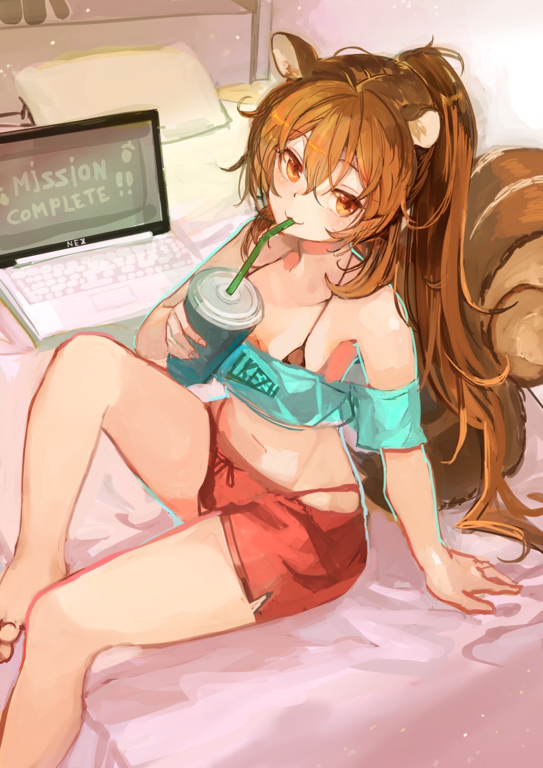 animal_ears bikini nagasawa_tougo open_shirt swimsuits tail