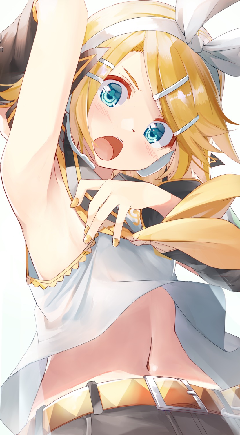 daidou_(demitasse) headphones kagamine_rin shirt_lift vocaloid