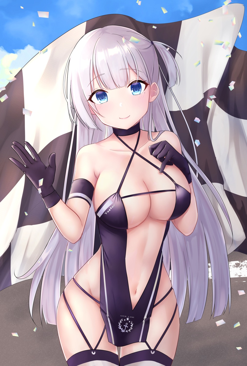 azur_lane breast_hold dress jyu-so no_bra pantsu shoukaku_(azur_lane) stockings thighhighs