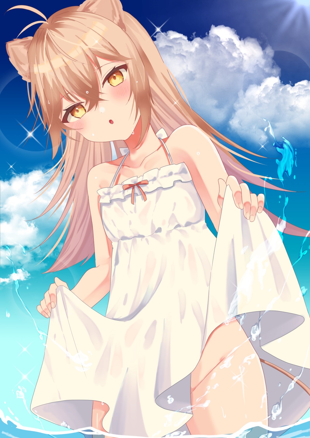 animal_ears dress indie_virtual_youtuber noa_(hkgbkk8) nopan rurudo_lion skirt_lift summer_dress tail