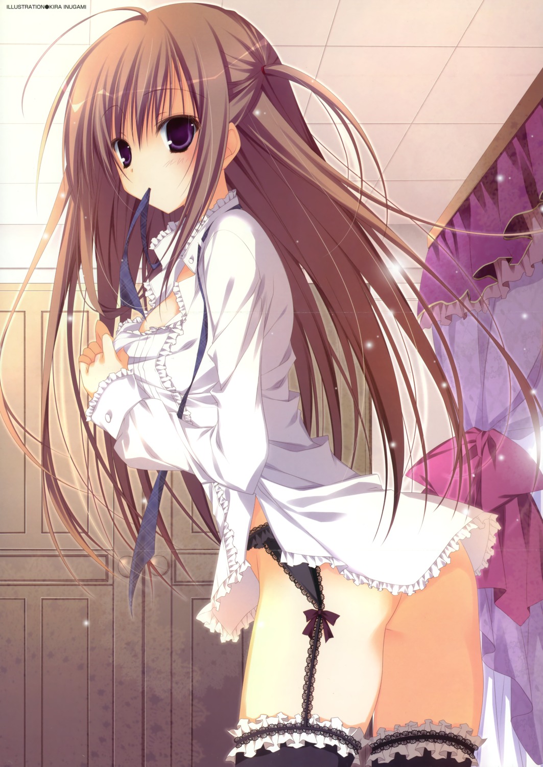 crease garter_belt inugami_kira nopan stockings thighhighs undressing