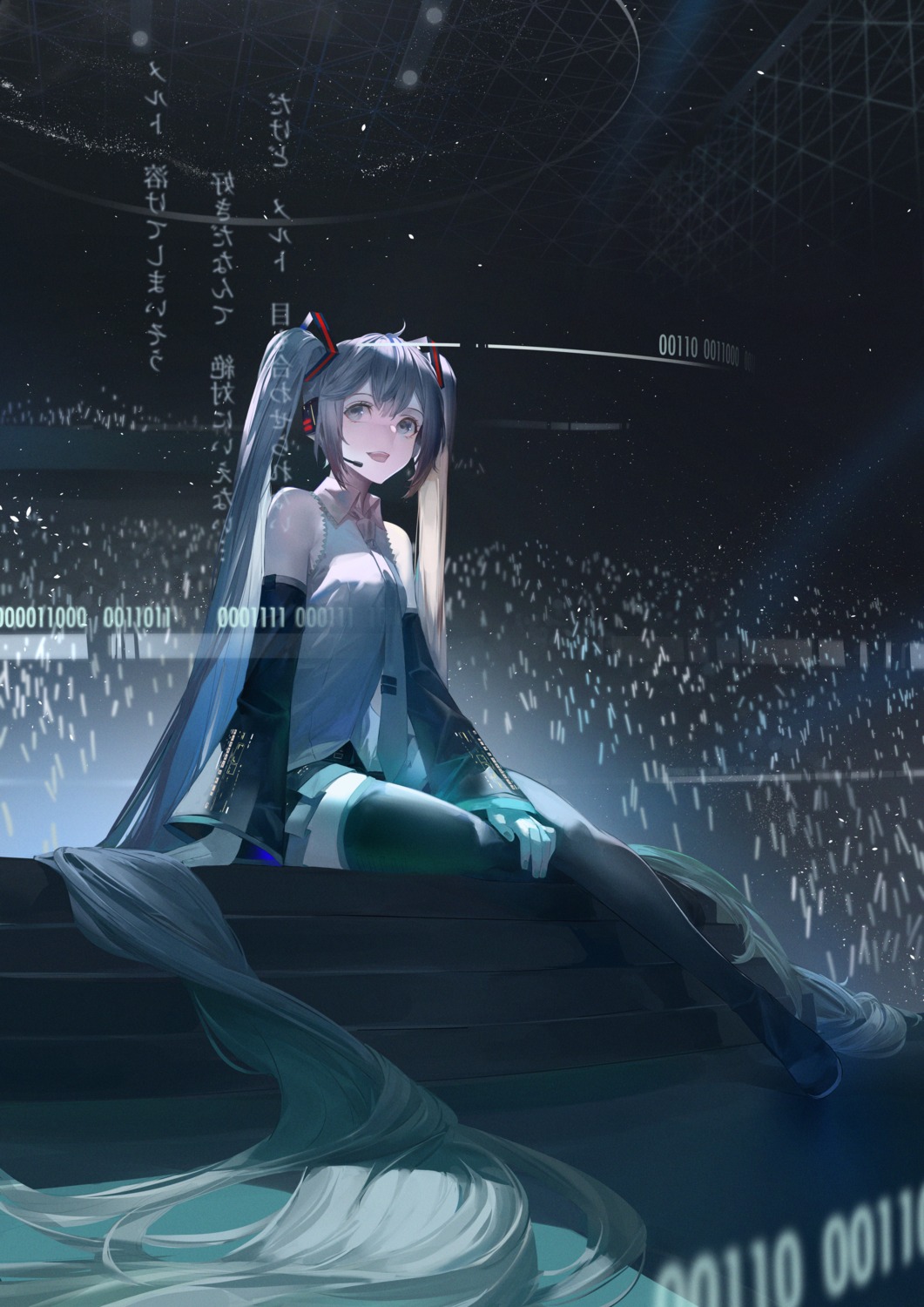 hatsune_miku headphones tagme thighhighs vocaloid