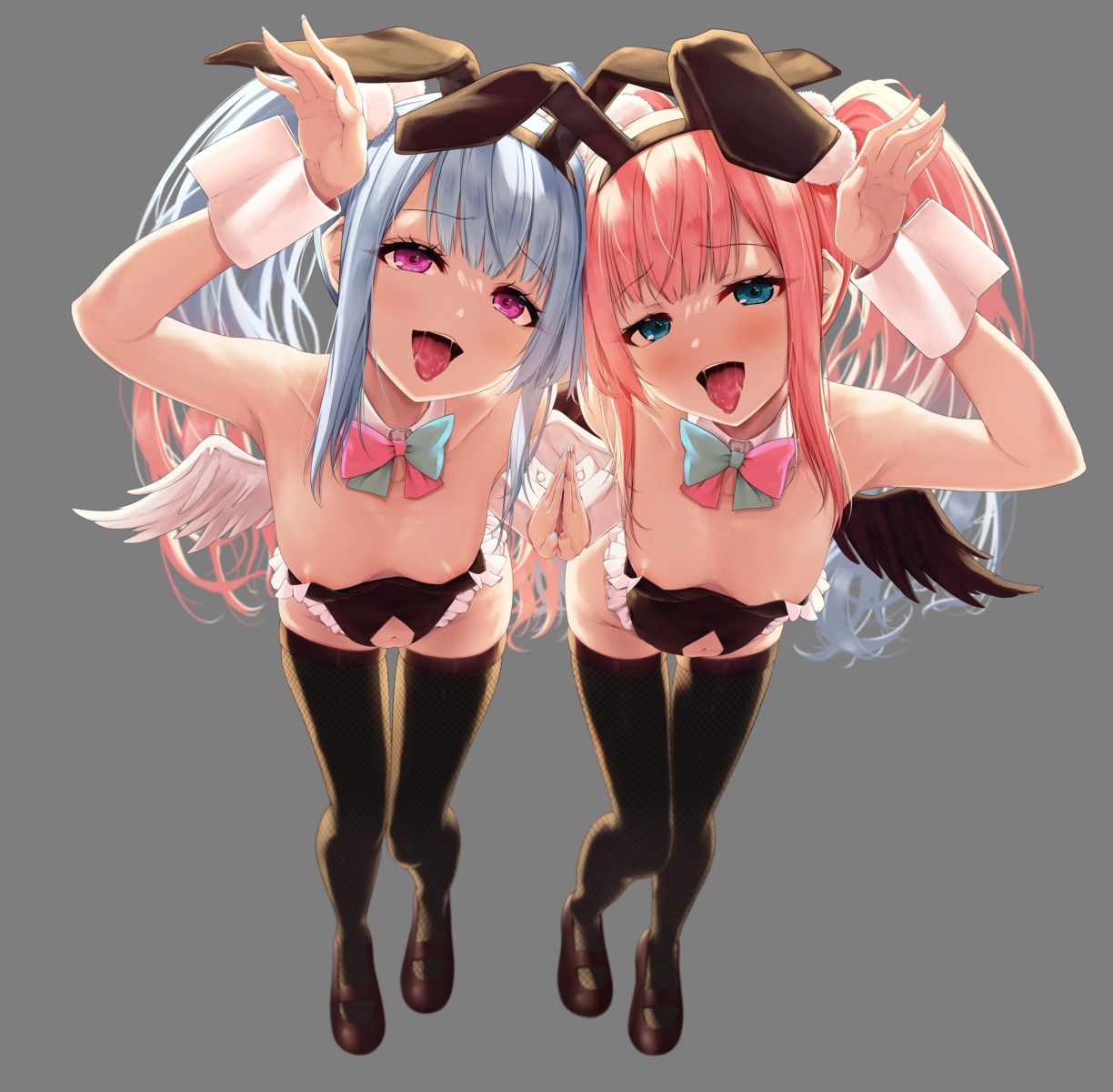 animal_ears areola bunny_ears bunny_girl fishnets no_bra suien thighhighs transparent_png wings