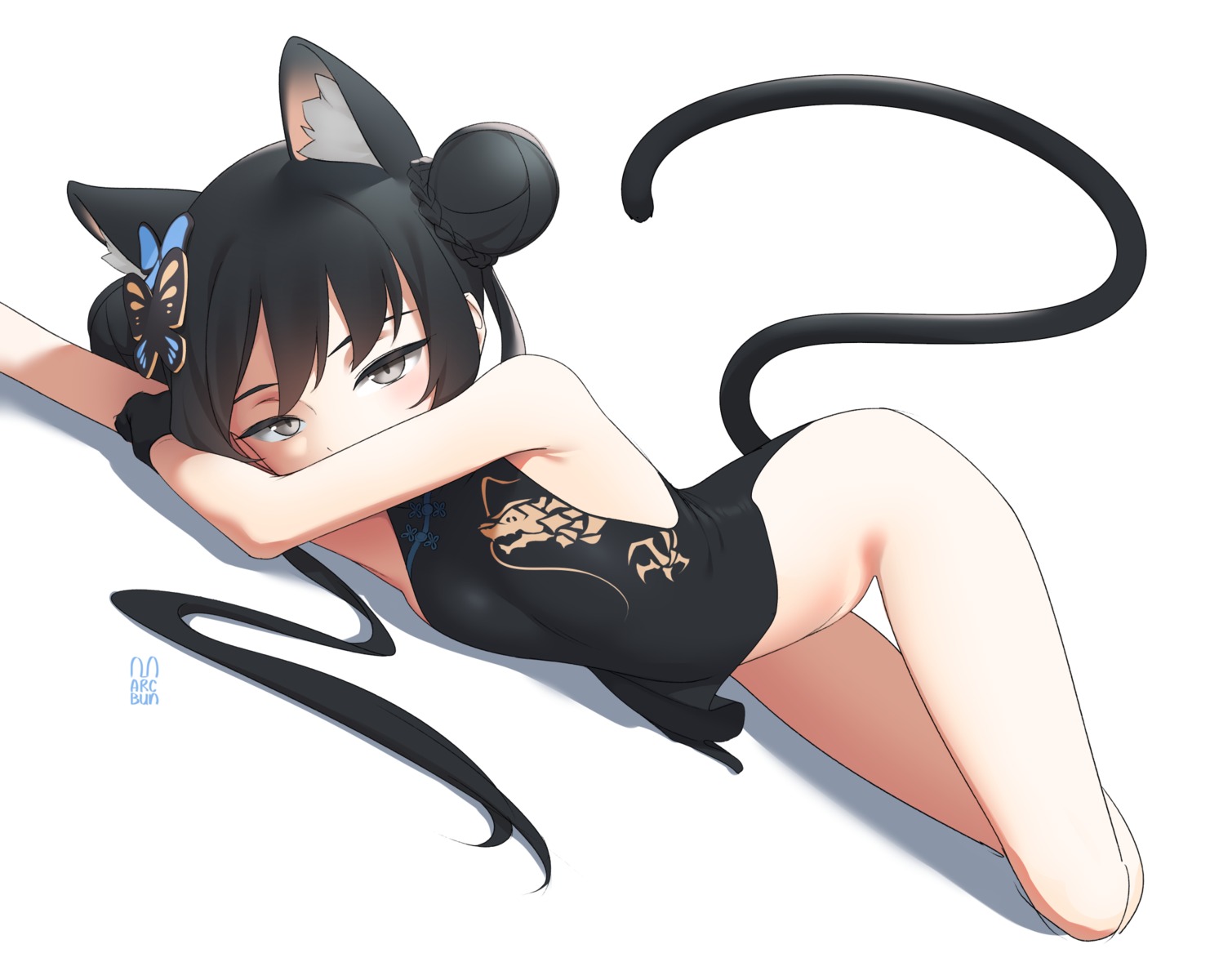 animal_ears arcbun blue_archive chinadress loli nekomimi nopan ryuuge_kisaki skirt_lift tail