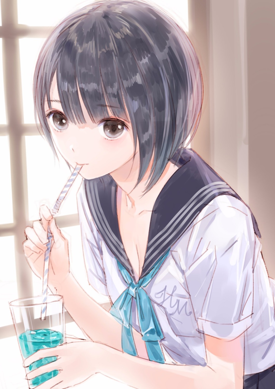 blue_reflection cleavage kishida_mel seifuku shirai_hinako sketch