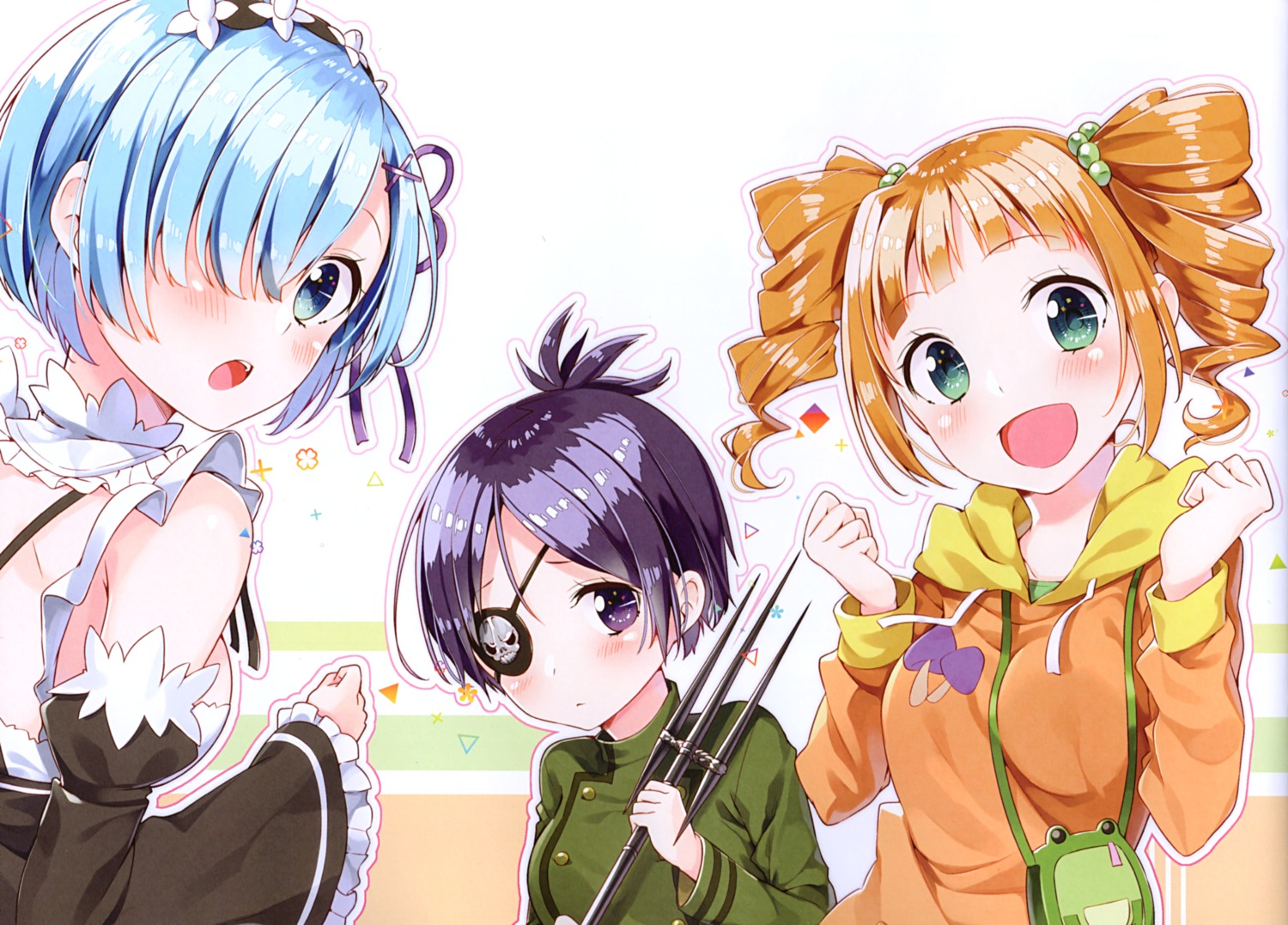 chrome_dokuro eyepatch katekyo_hitman_reborn! maid rem_(re_zero) sakuragi_ren sakuranoiro takatsuki_yayoi the_idolm@ster uniform weapon