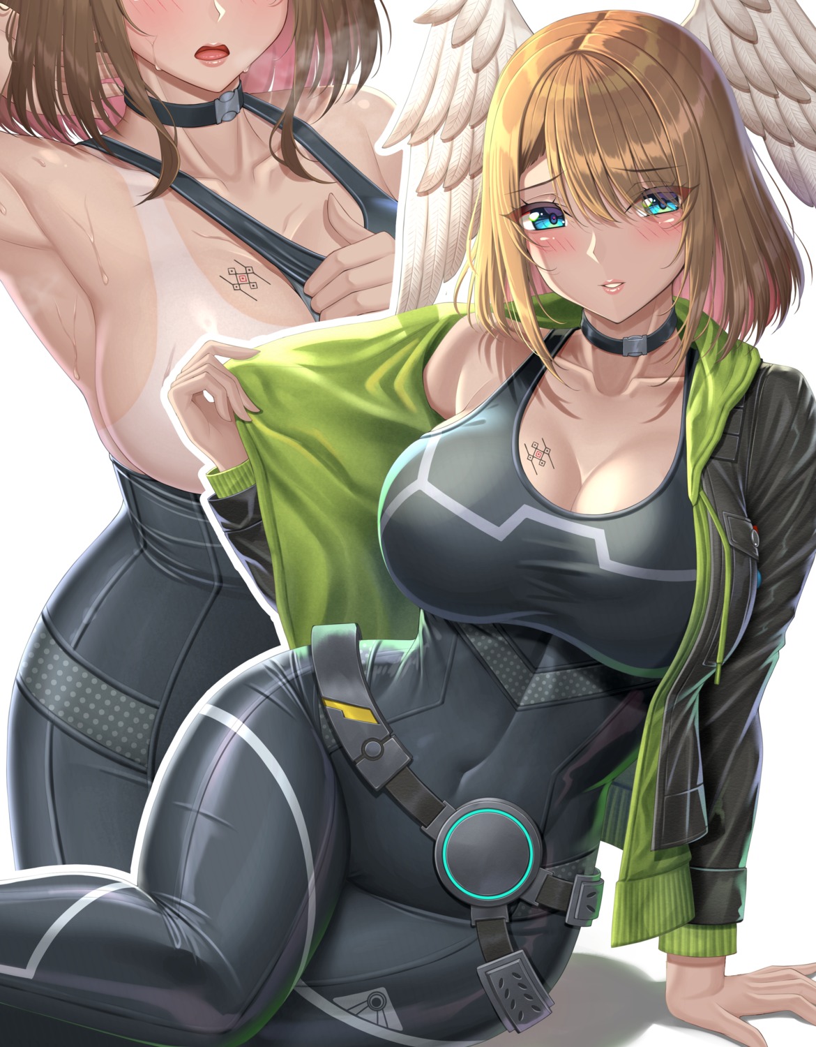 bodysuit cleavage eunie nemunemu_semi no_bra tan_lines tattoo undressing wings xenoblade xenoblade_chronicles_3