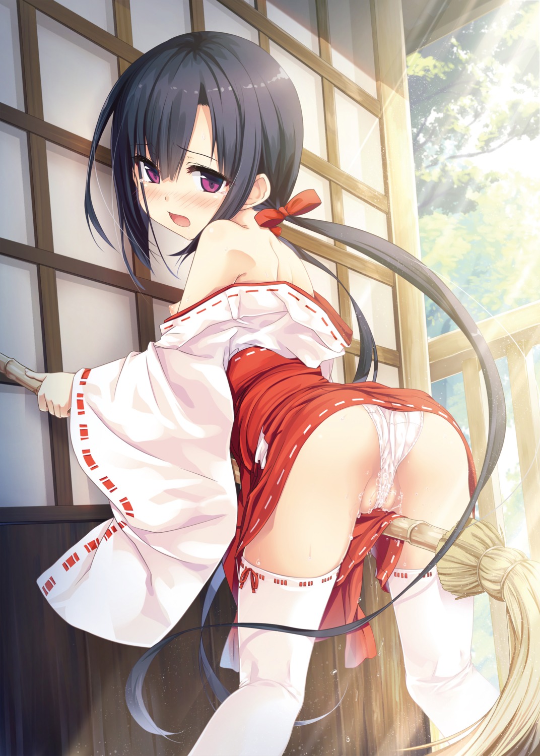 ass breasts cura digital_version hayase_fukami loli lose maitetsu miko nipples no_bra open_shirt pantsu pussy pussy_juice thighhighs