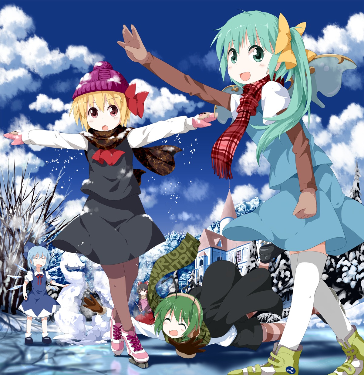 cirno daiyousei hakurei_reimu touhou tsurukou wriggle_nightbug