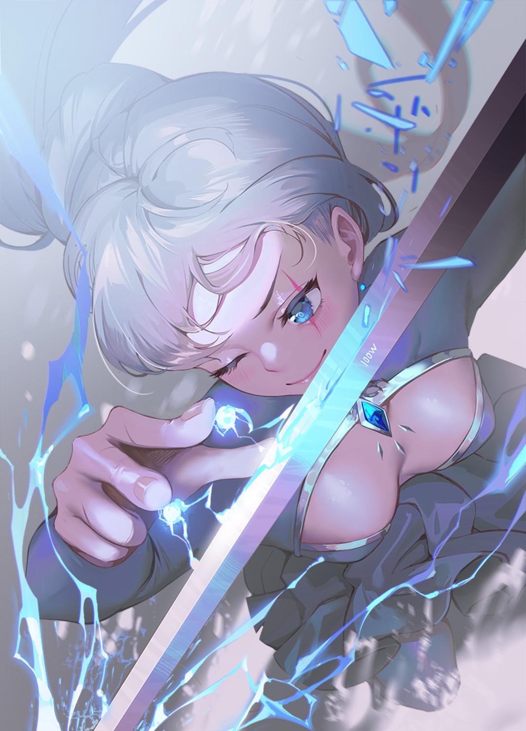 no_bra rwby sword wangxiii weiss_schnee