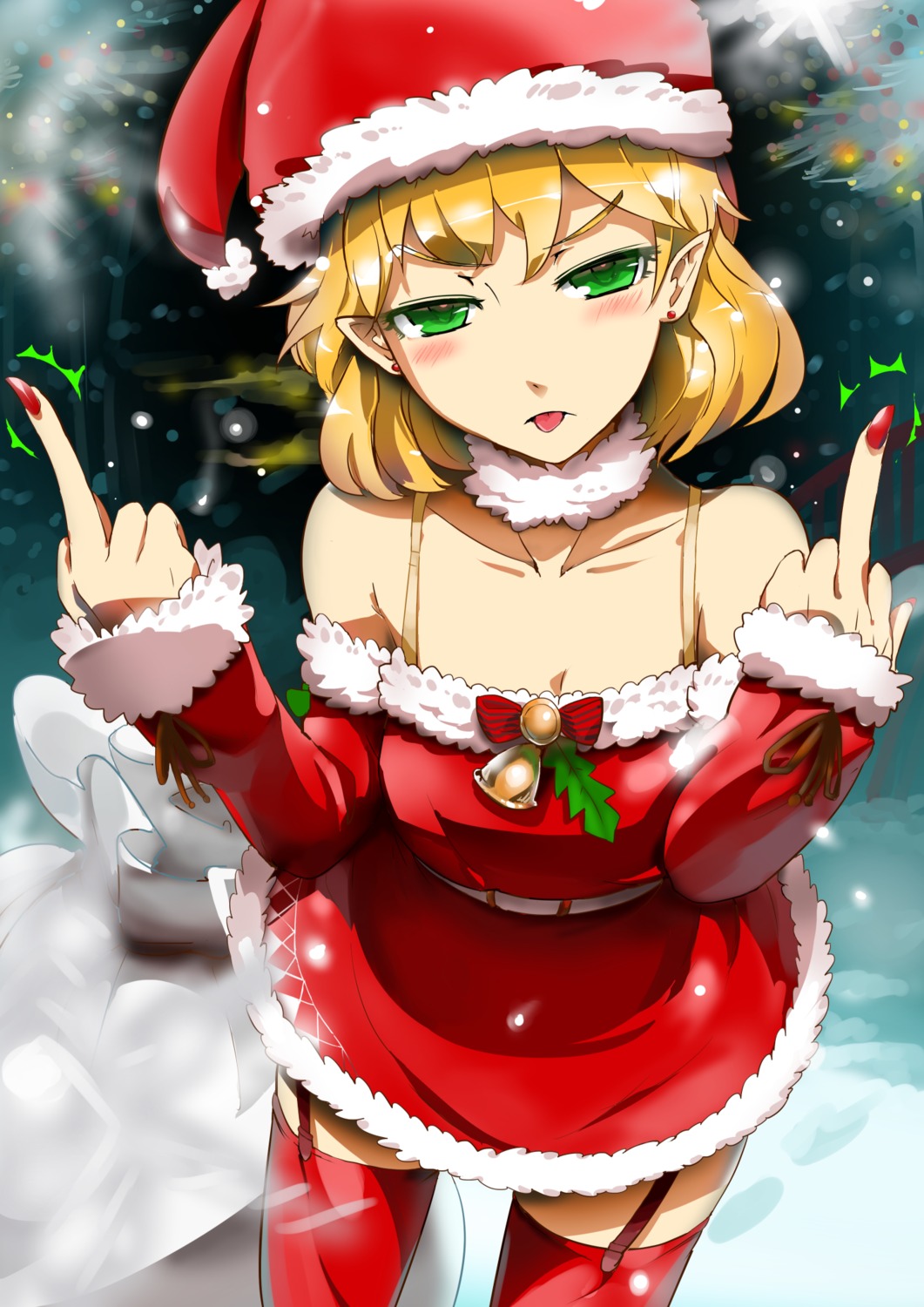 christmas dress mizuhashi_parsee pointy_ears sinzan stockings thighhighs touhou