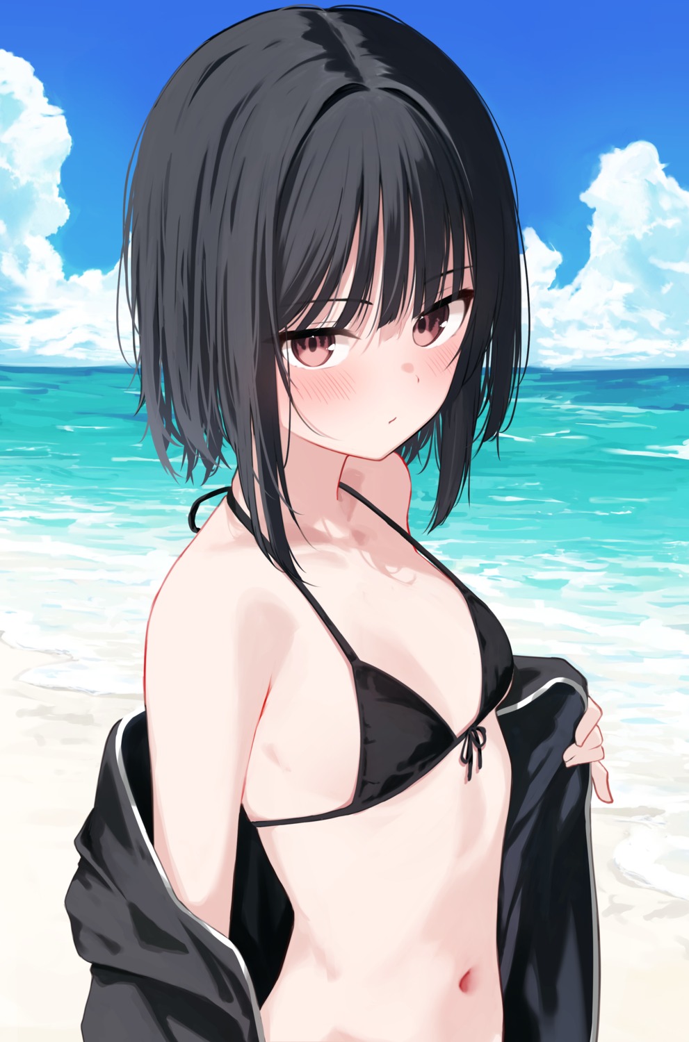 bikini_top loli memekko open_shirt swimsuits undressing