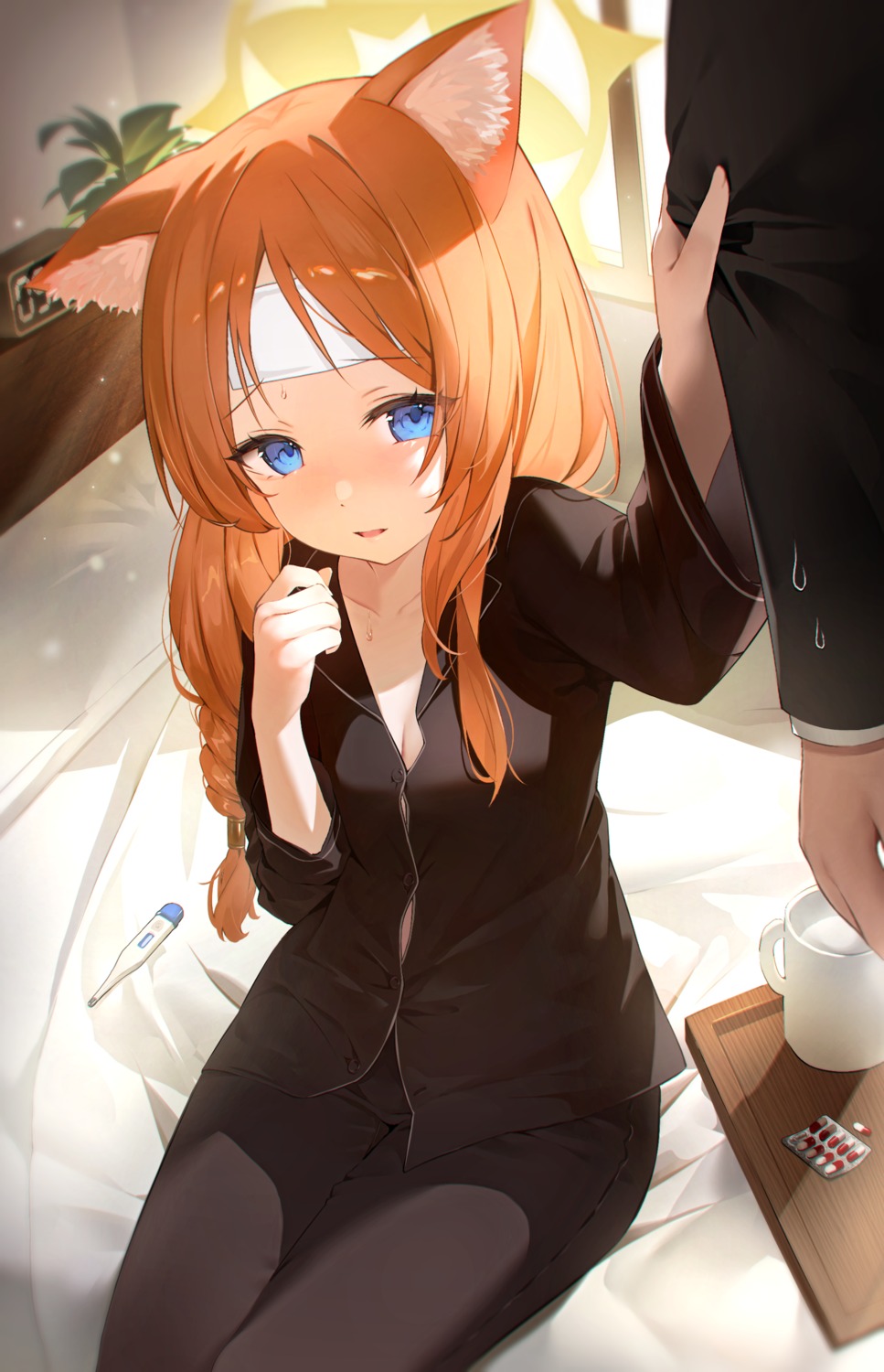 animal_ears blue_archive cleavage halo iochi_mari lel loli nekomimi pajama