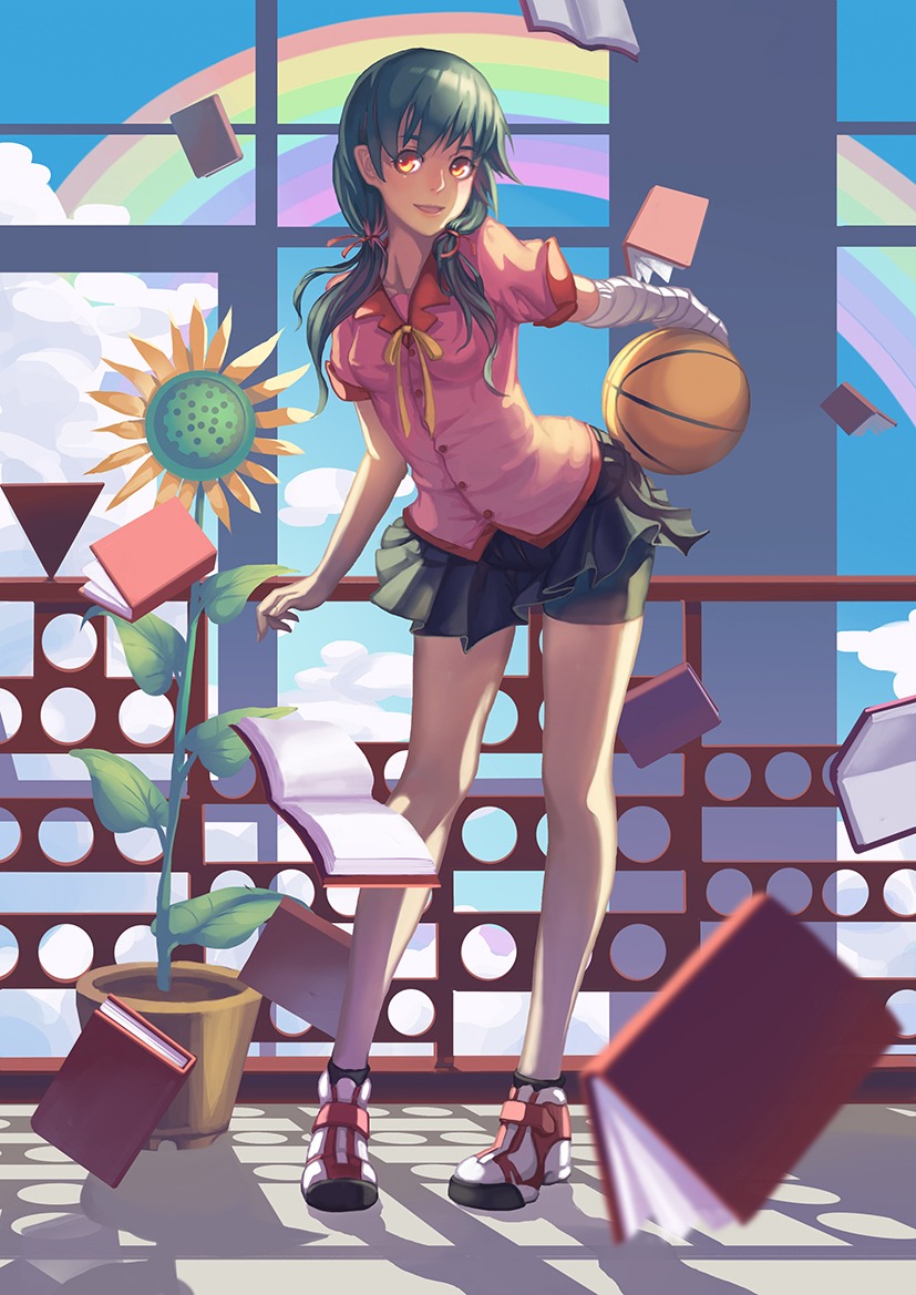 bakemonogatari bandages basketball bike_shorts kanbaru_suruga madyy monogatari_(series) seifuku