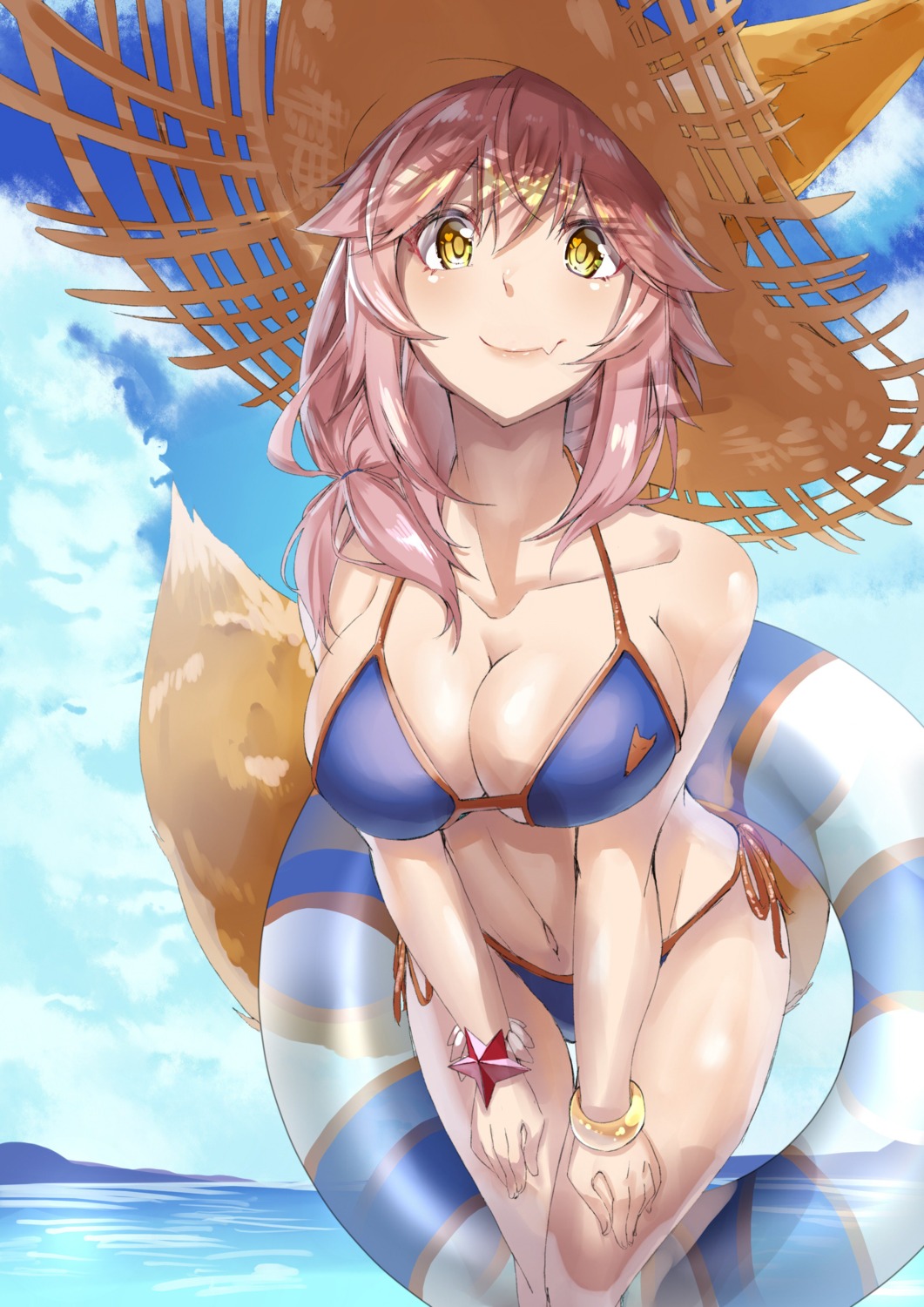 animal_ears bikini cleavage dorashieru fate/grand_order swimsuits tail tamamo_no_mae