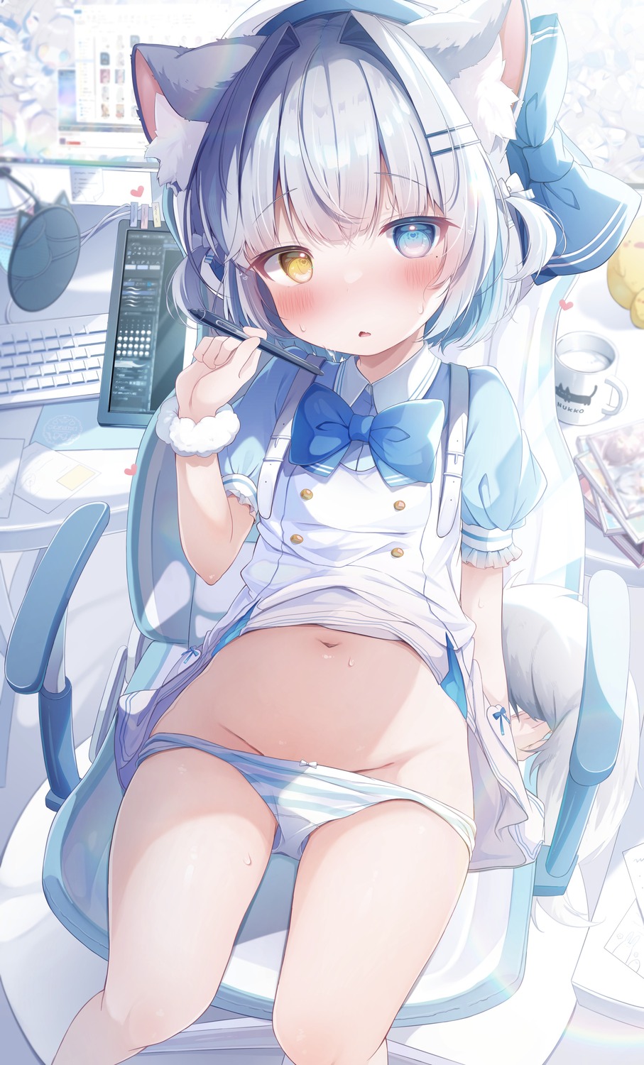 animal_ears heterochromia komugi_(2212) loli pantsu panty_pull shimapan