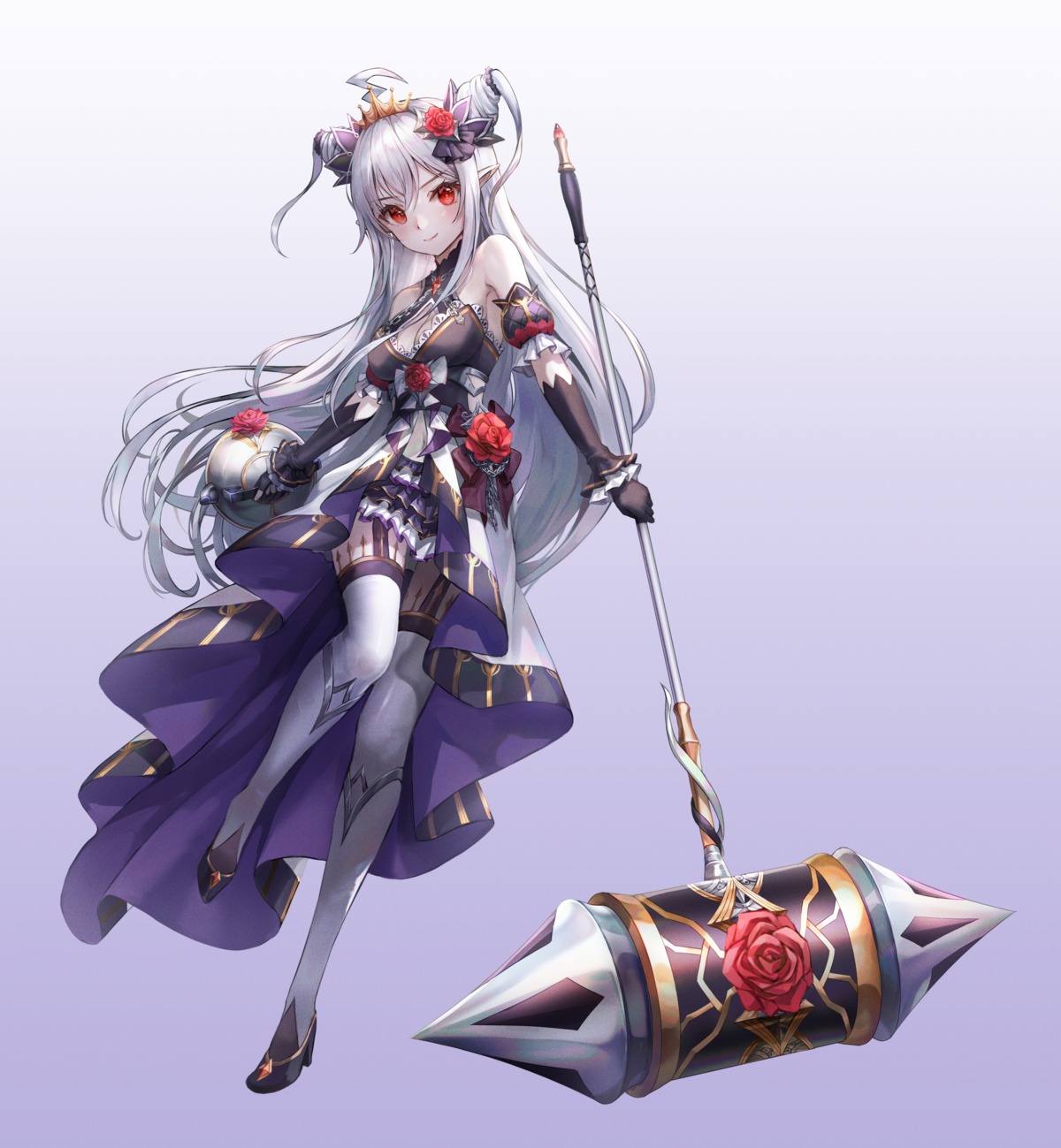 heels lunacle pointy_ears stockings thighhighs weapon