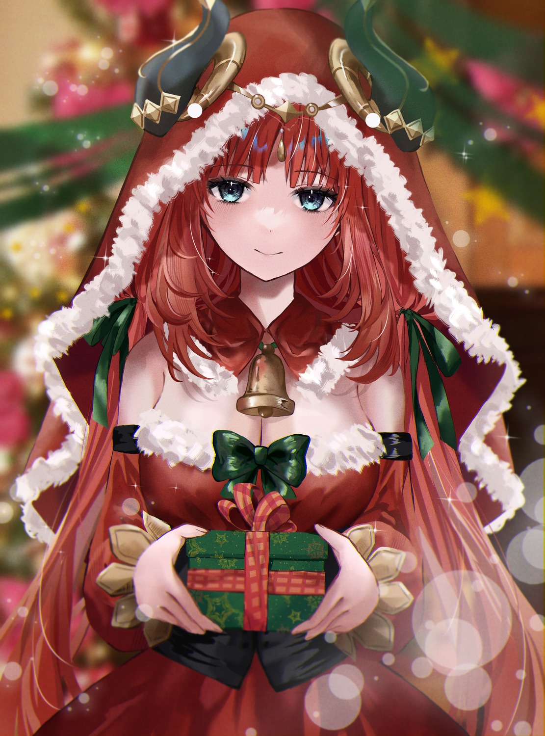 christmas dress genshin_impact horns nilou no_bra yusura_xxx
