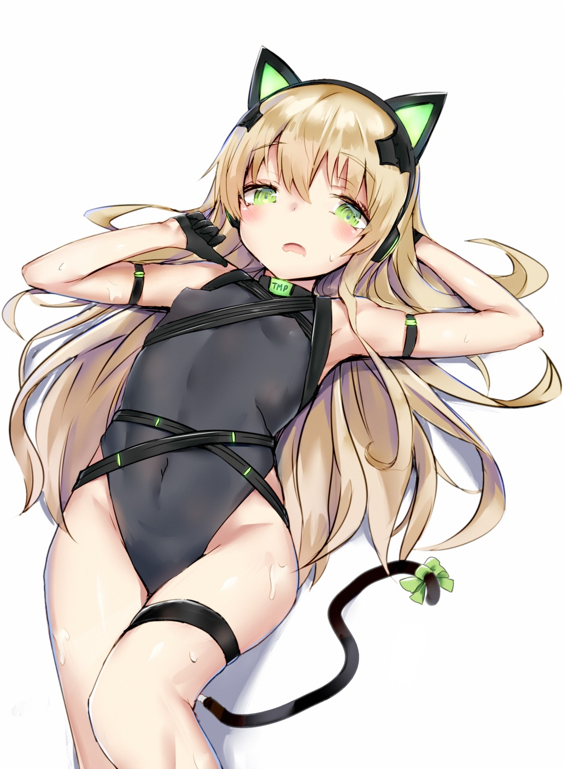 animal_ears erect_nipples garter girls_frontline headphones kure_(kure_ng) loli nekomimi swimsuits tail tmp_(girls_frontline)