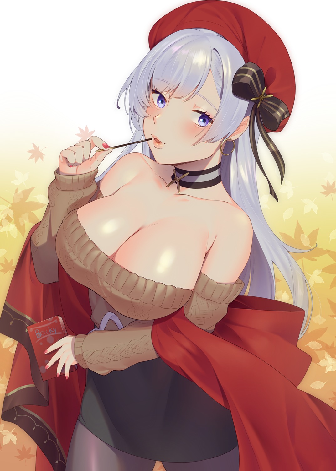 azur_lane belfast_(azur_lane) mimiko_(fuji_310) no_bra pantyhose sweater