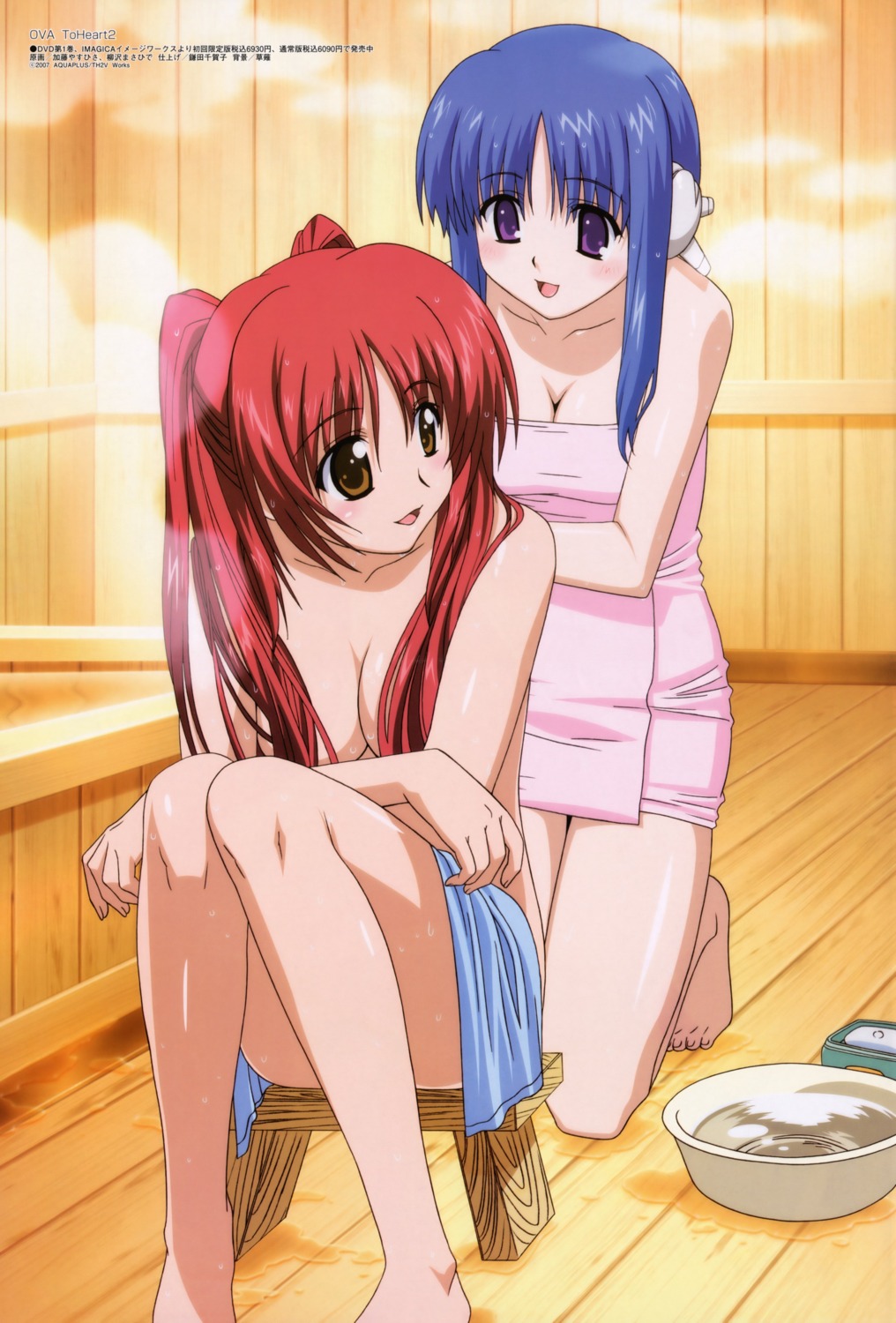 bathing cleavage ilfa katou_yasuhisa kousaka_tamaki naked to_heart_(series) to_heart_2 towel wet