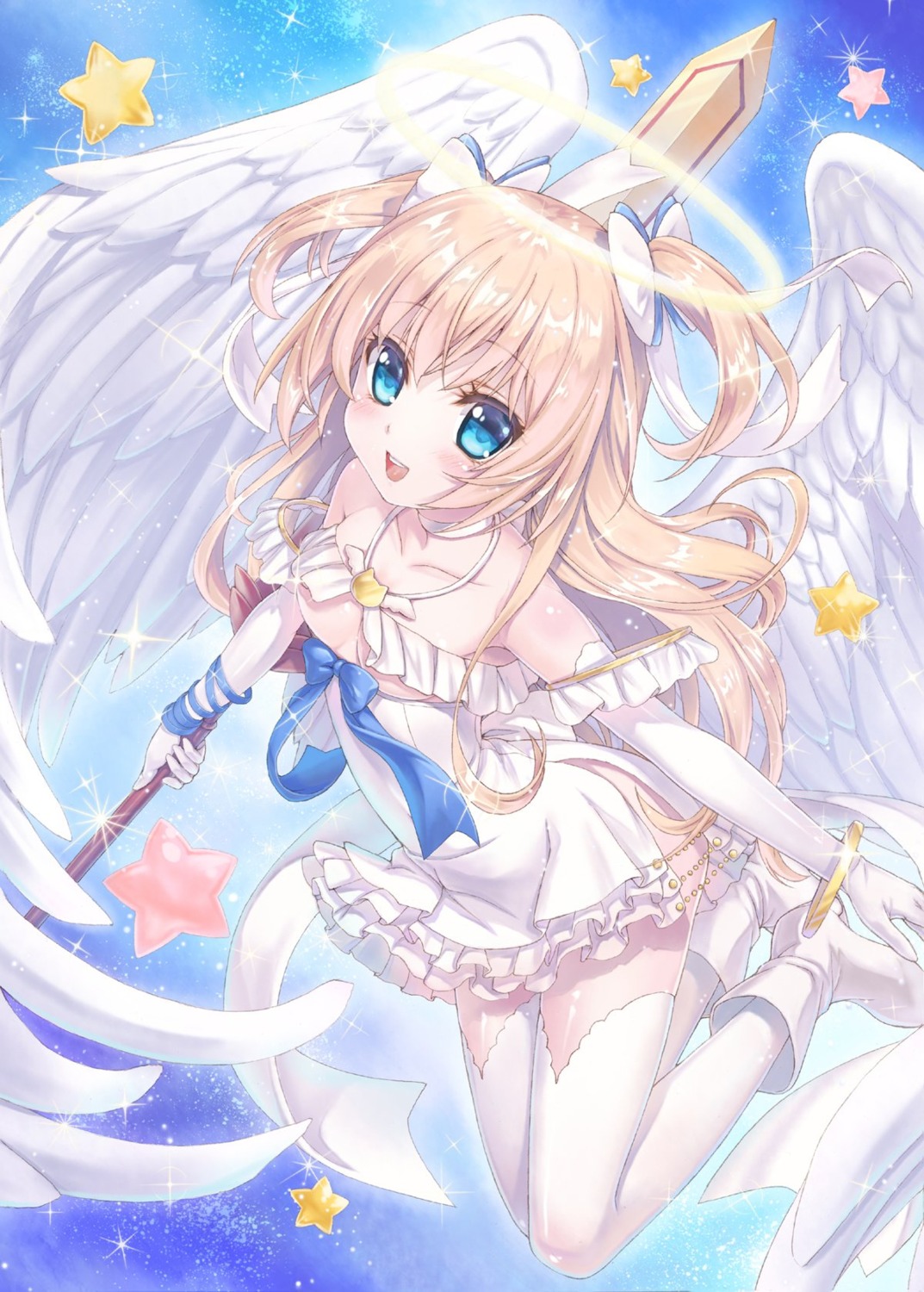 angel dress emori_el emori_miku_project heels no_bra sword taue_shunsuke thighhighs wings