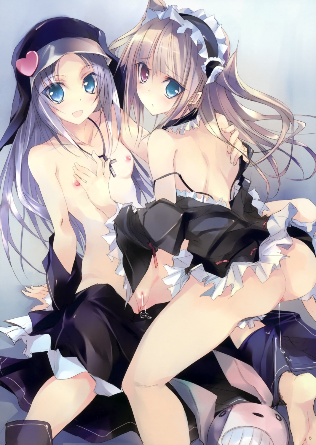 ass boku_wa_tomodachi_ga_sukunai breast_grab censored darupu f.l. hasegawa_kobato heterochromia loli maid nipples no_bra nopan open_shirt pussy pussy_juice takayama_maria topless undressing yuri