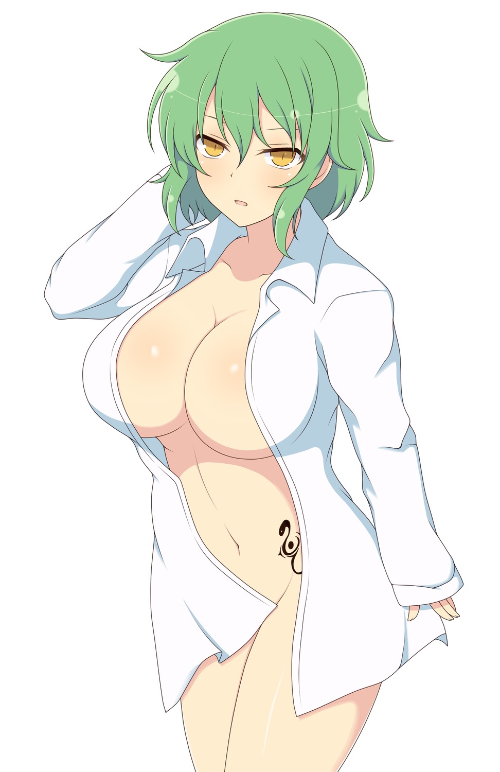 bottomless dress_shirt hikage ichiryuu_tsumiki no_bra open_shirt senran_kagura tattoo