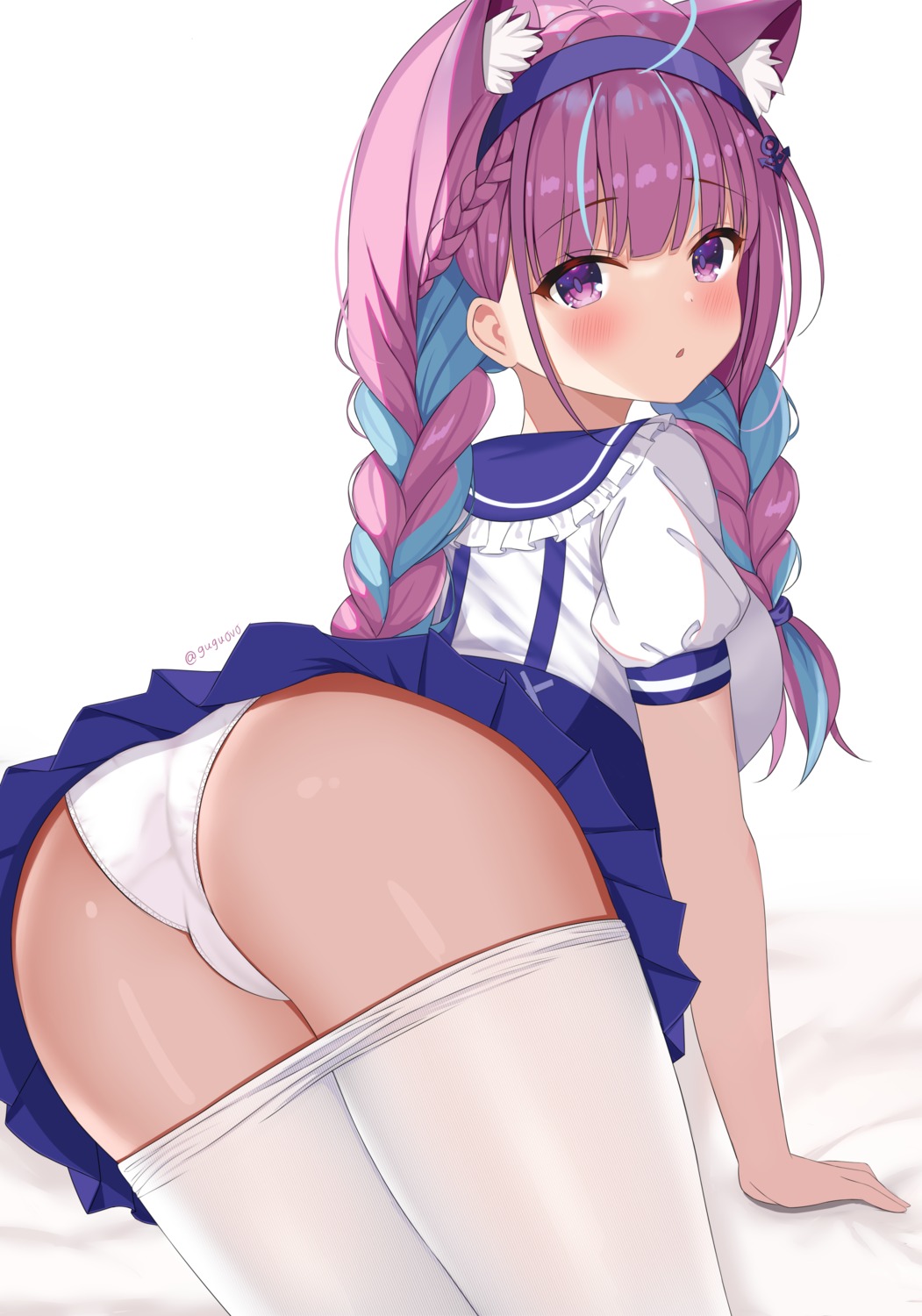 animal_ears ass cameltoe gugu0v0 hololive minato_aqua pantsu pantyhose seifuku skirt_lift thong