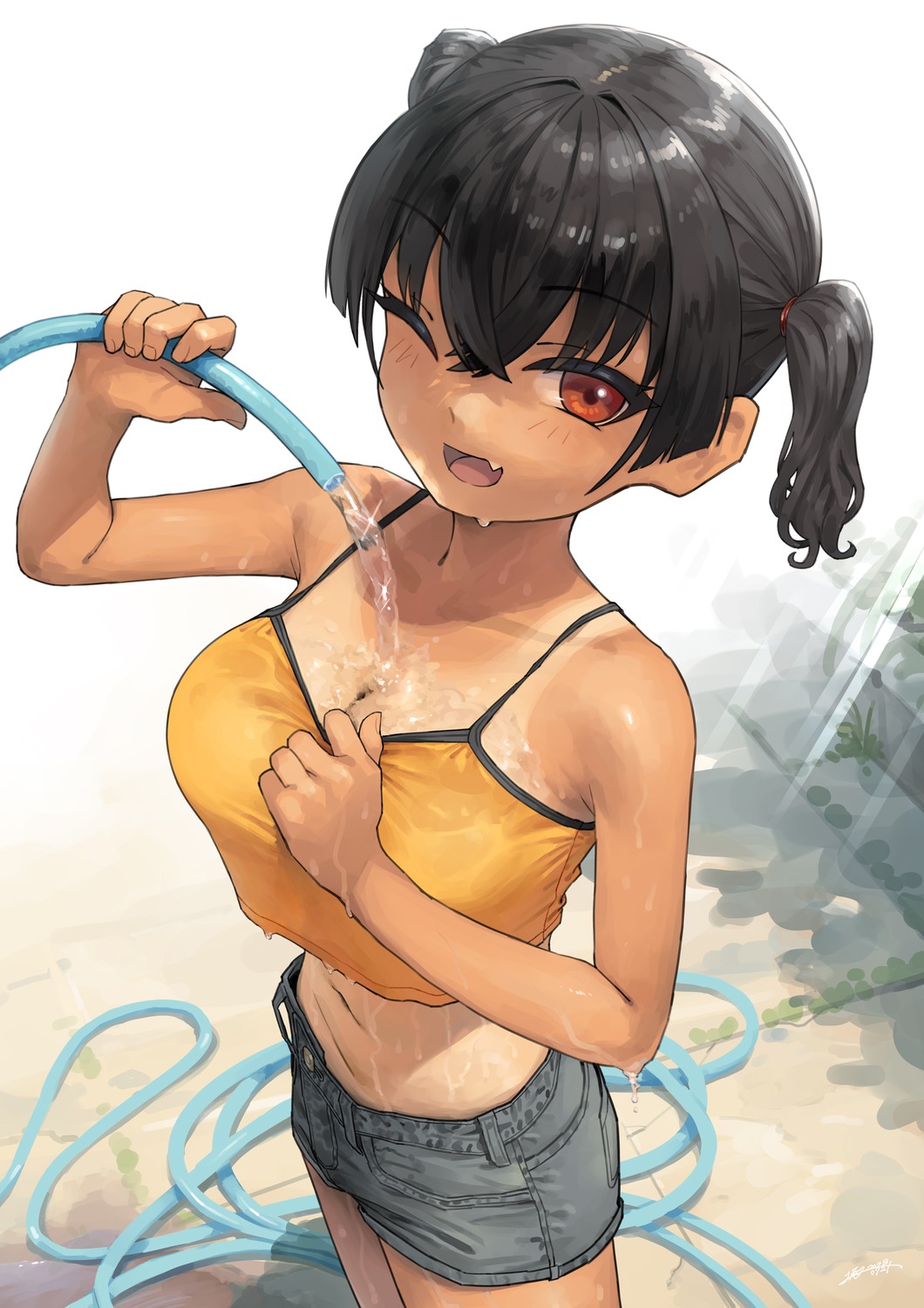 cleavage gaki_kyonyuu kaedeko_(kaedelic) sasaki_kanna tan_lines wet wet_clothes