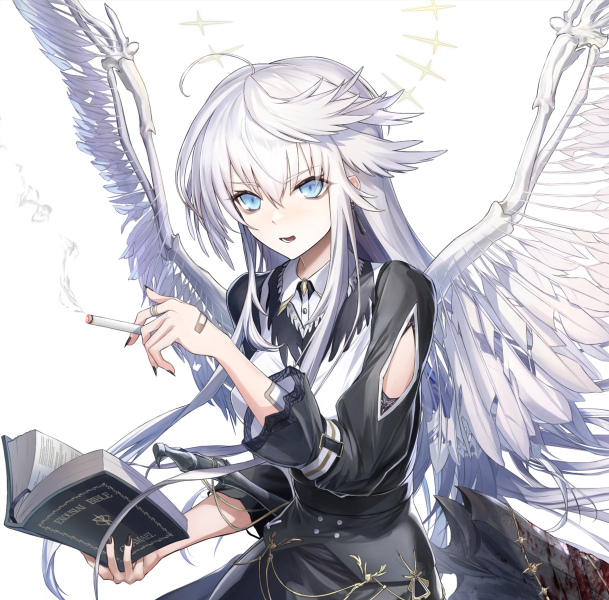 angel bandaid blood morichika_shuuto sword wings