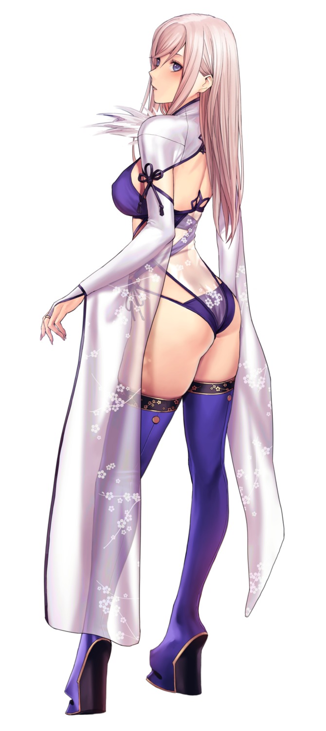 applekun ass bra erect_nipples fate/grand_order heels miyamoto_musashi_(fate) pantsu see_through thighhighs thong