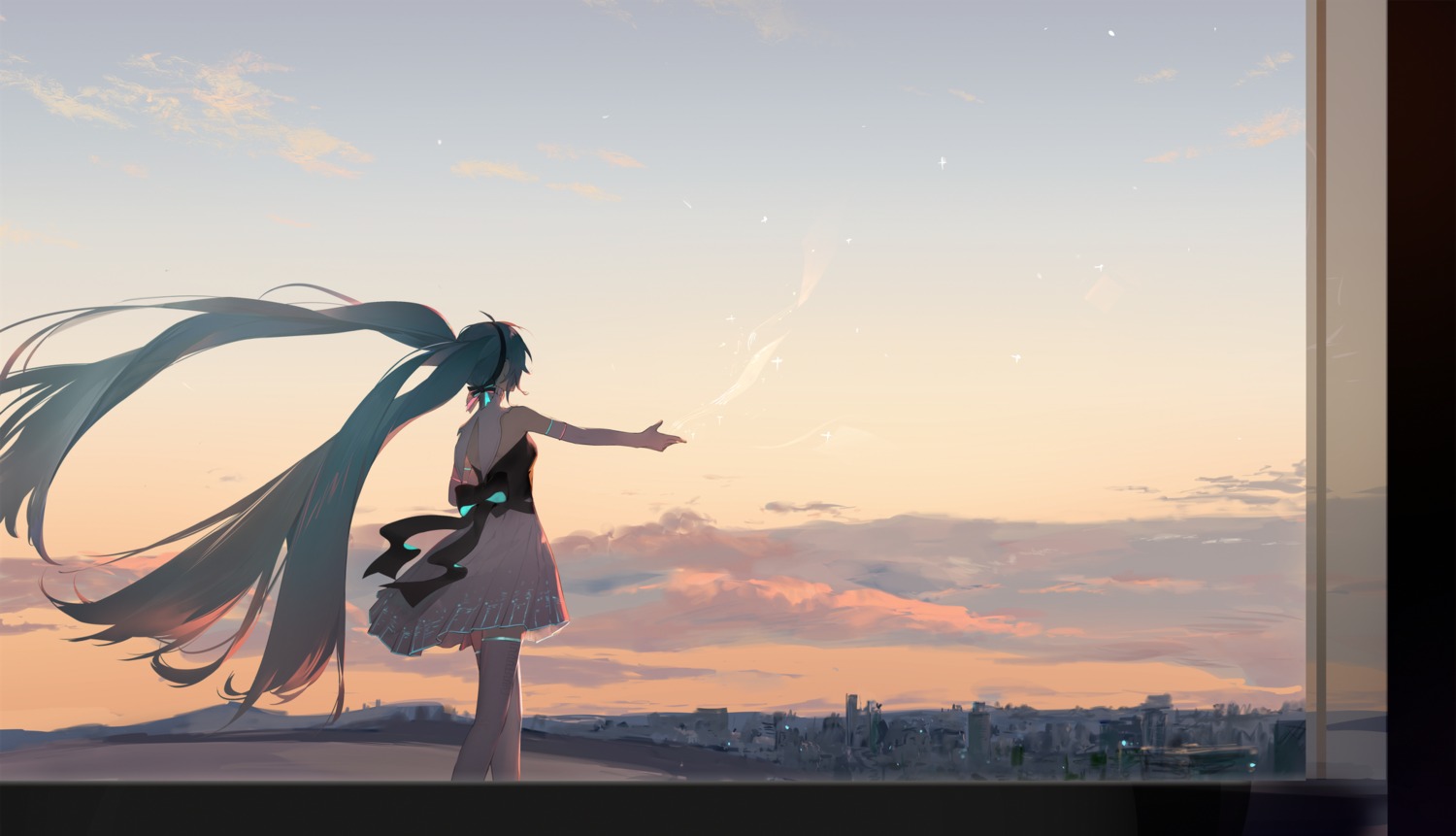 dress hatsune_miku hatsune_miku_symphony landscape thighhighs vocaloid yyb