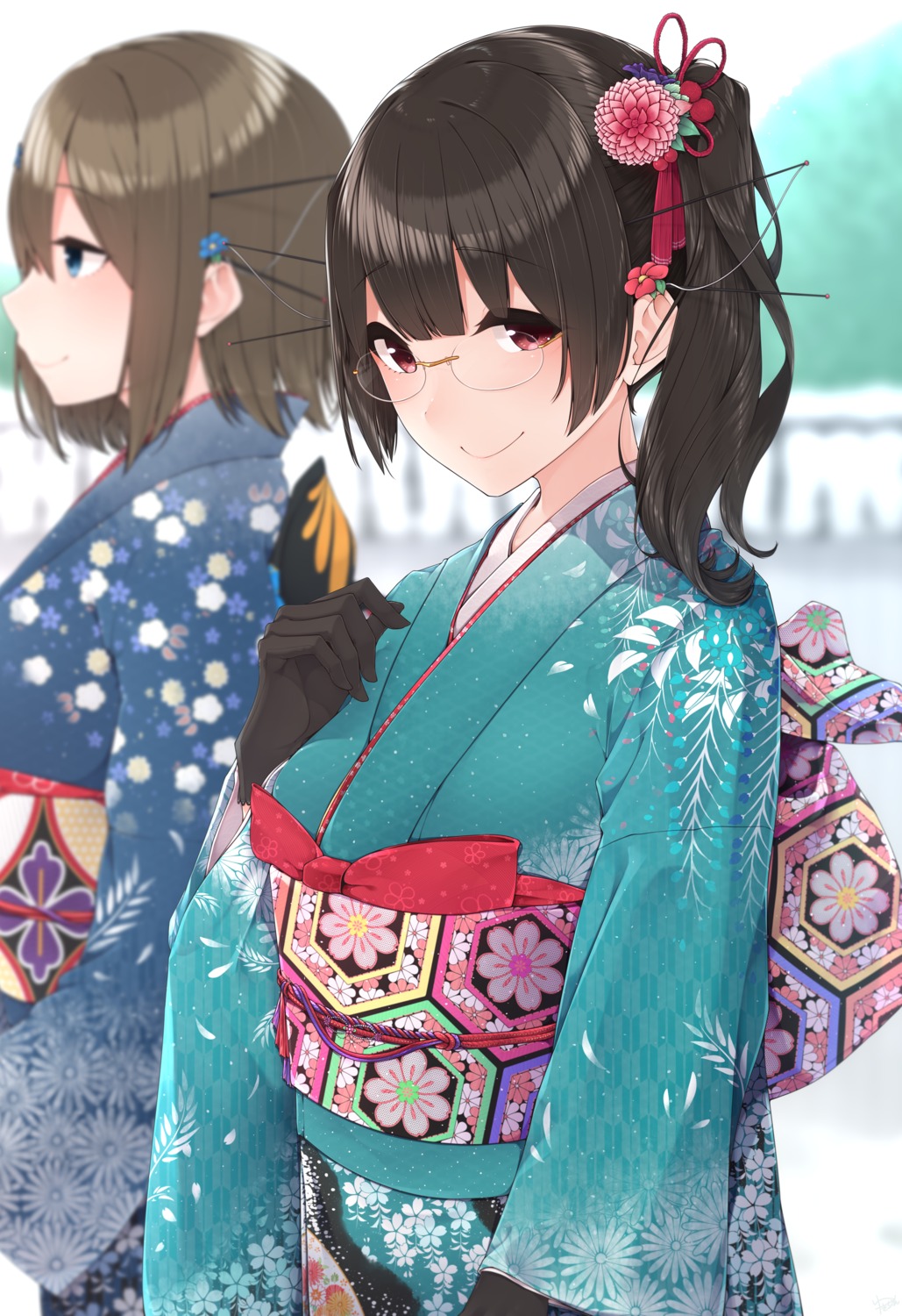 choukai_(kancolle) kantai_collection kimono maya_(kancolle) megane yukichi_(sukiyaki39)