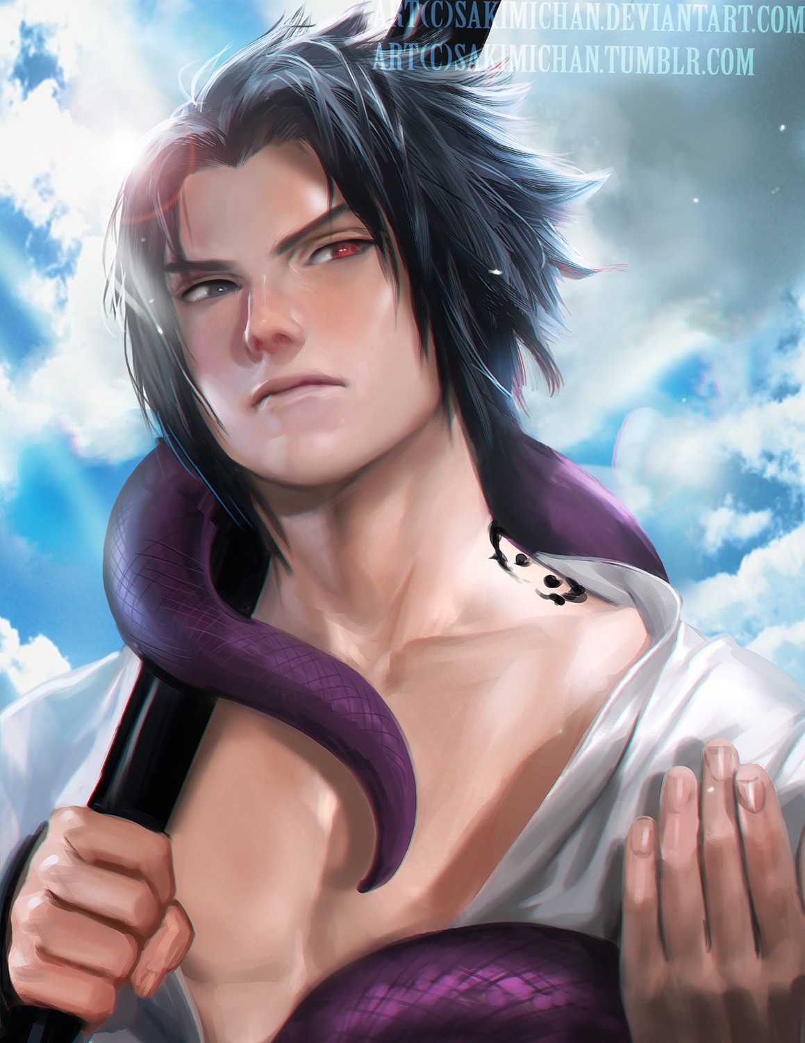 heterochromia male naruto naruto_shippuden sakimichan uchiha_sasuke