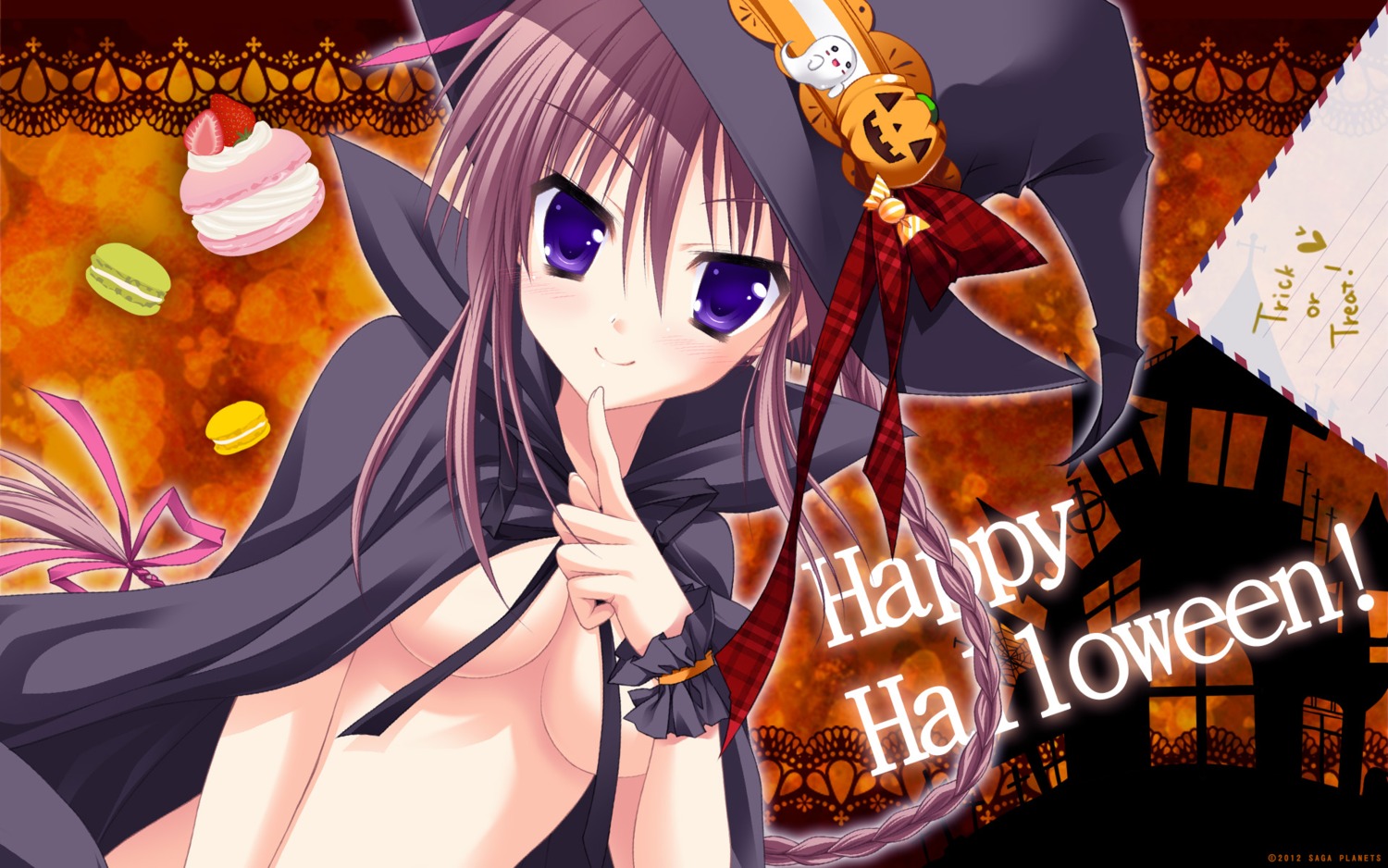 cleavage halloween hatsuyuki_sakura kozakai_aya naked_cape saga_planets toranosuke underboob wallpaper witch