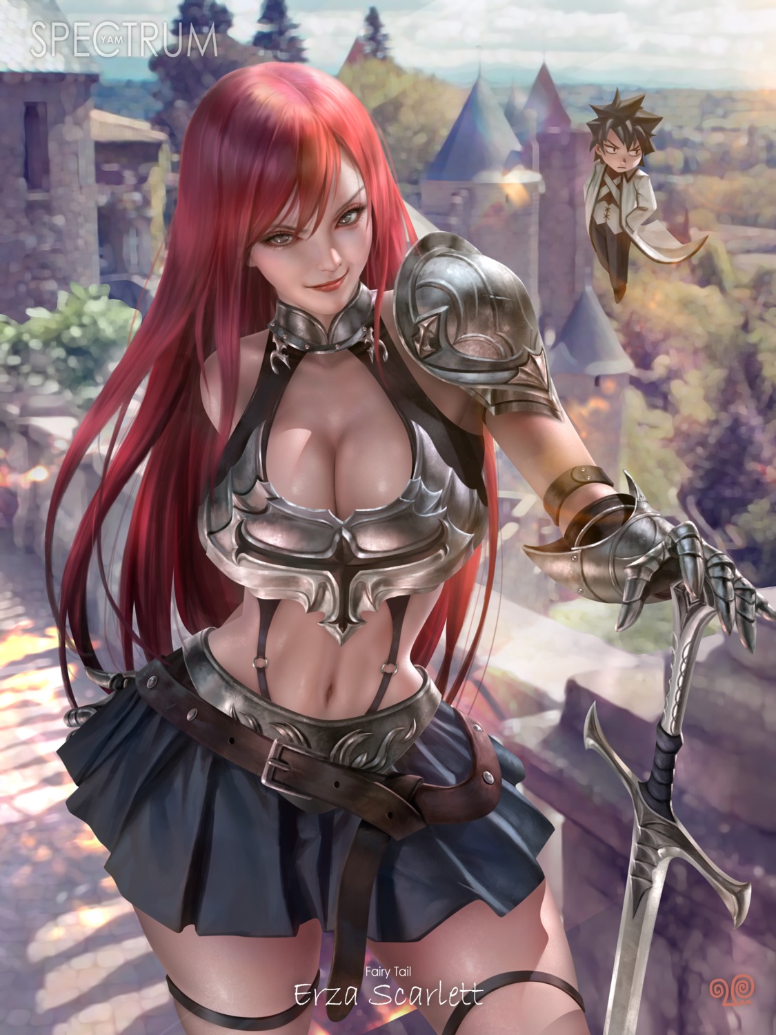 armor bikini_armor erza_scarlet fairy_tail garter gray_fullbuster sword yam_spectrum